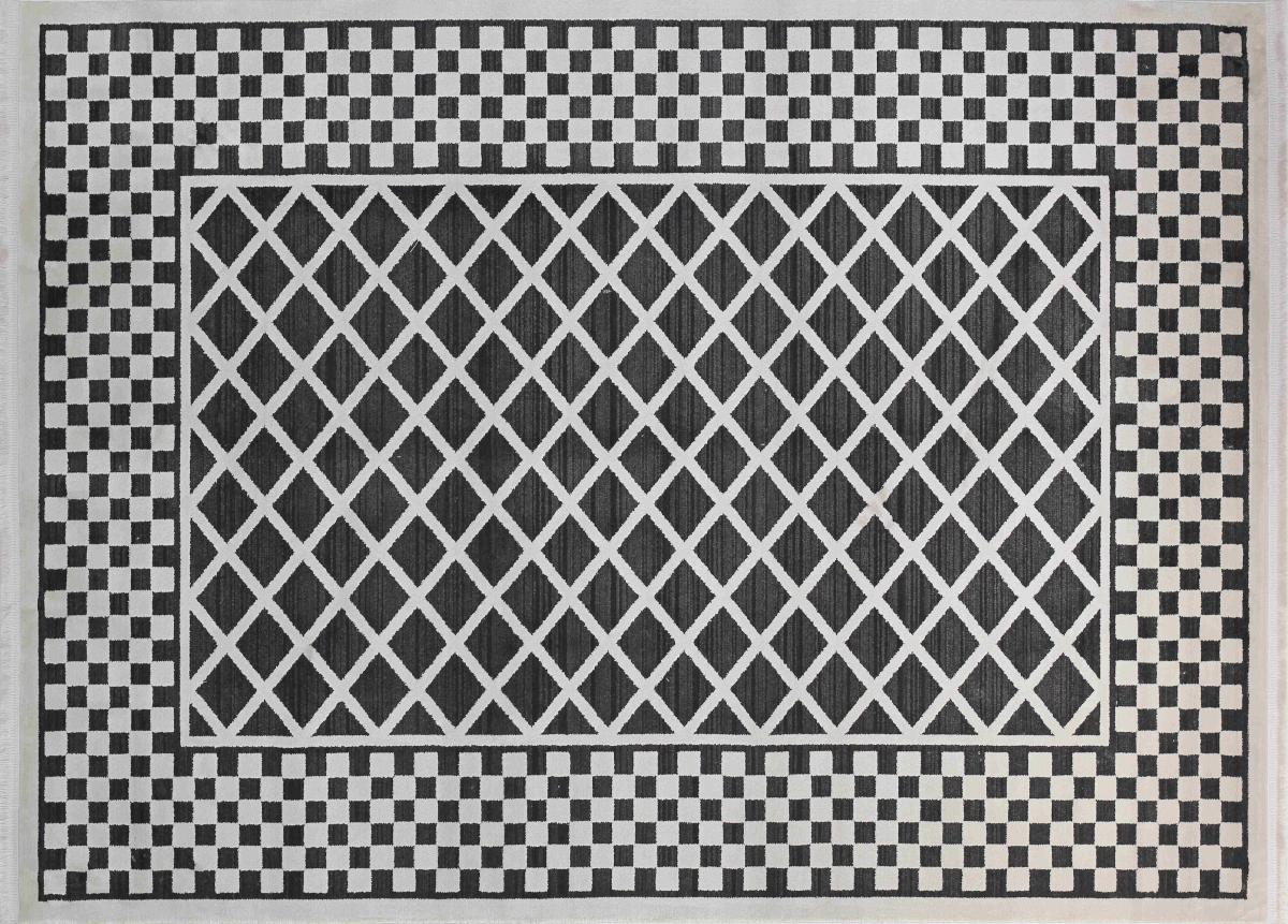 Gümüşsuyu Pera 13318 Beyaz - Siyah 7 mm Polyester Antibakteriyel Yıkanabilir İnce Pamuk Taban Dikdörtgen Makine Dokuma Salon Halısı 100x200 cm