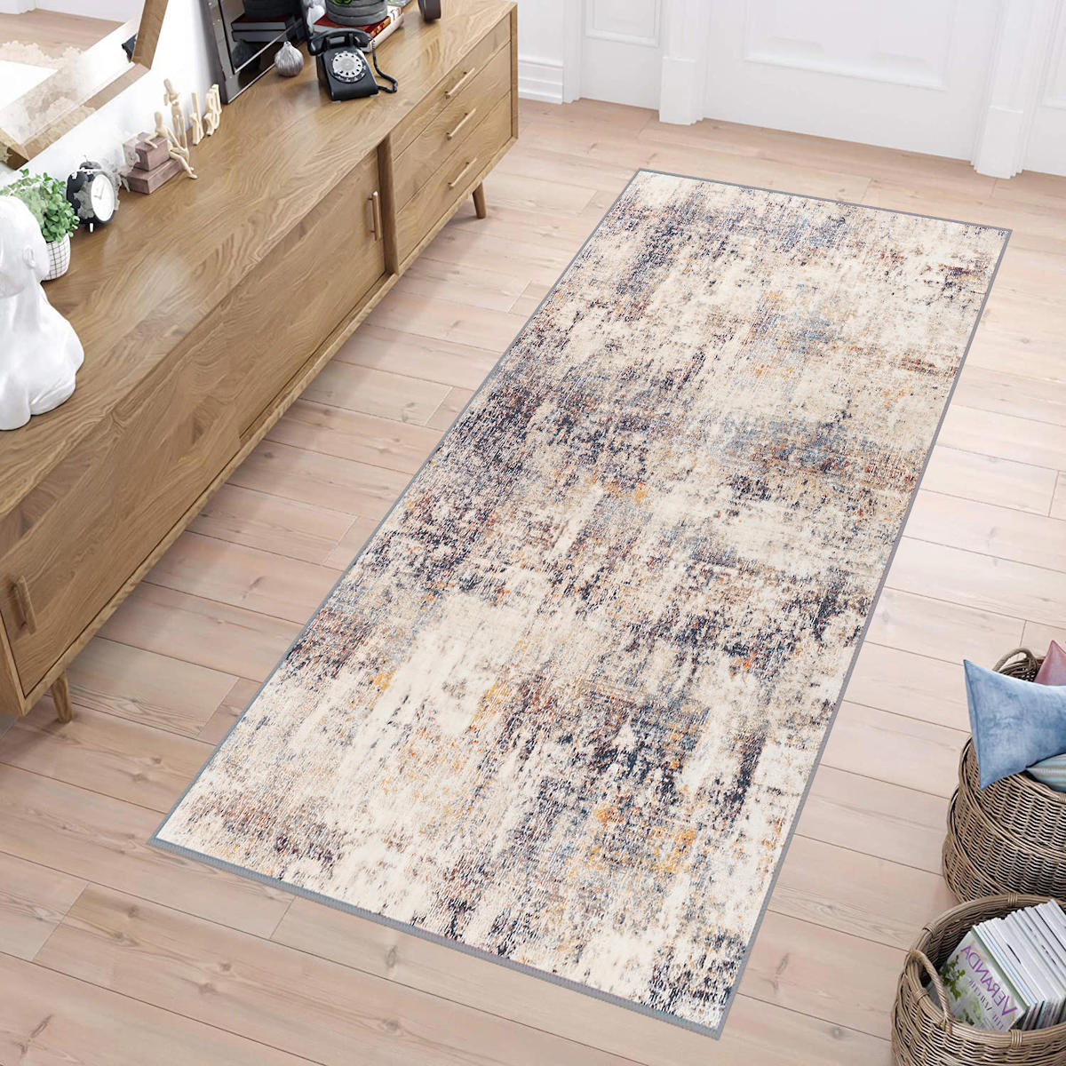 Rovigo Home RVG1798 Krem 8 mm Polyester Antibakteriyel-Leke Tutmaz-Toz Tutmaz Yıkanabilir İnce Kaymaz Dot Taban Dikdörtgen Makine Dokuma Salon Halısı 180x250 cm