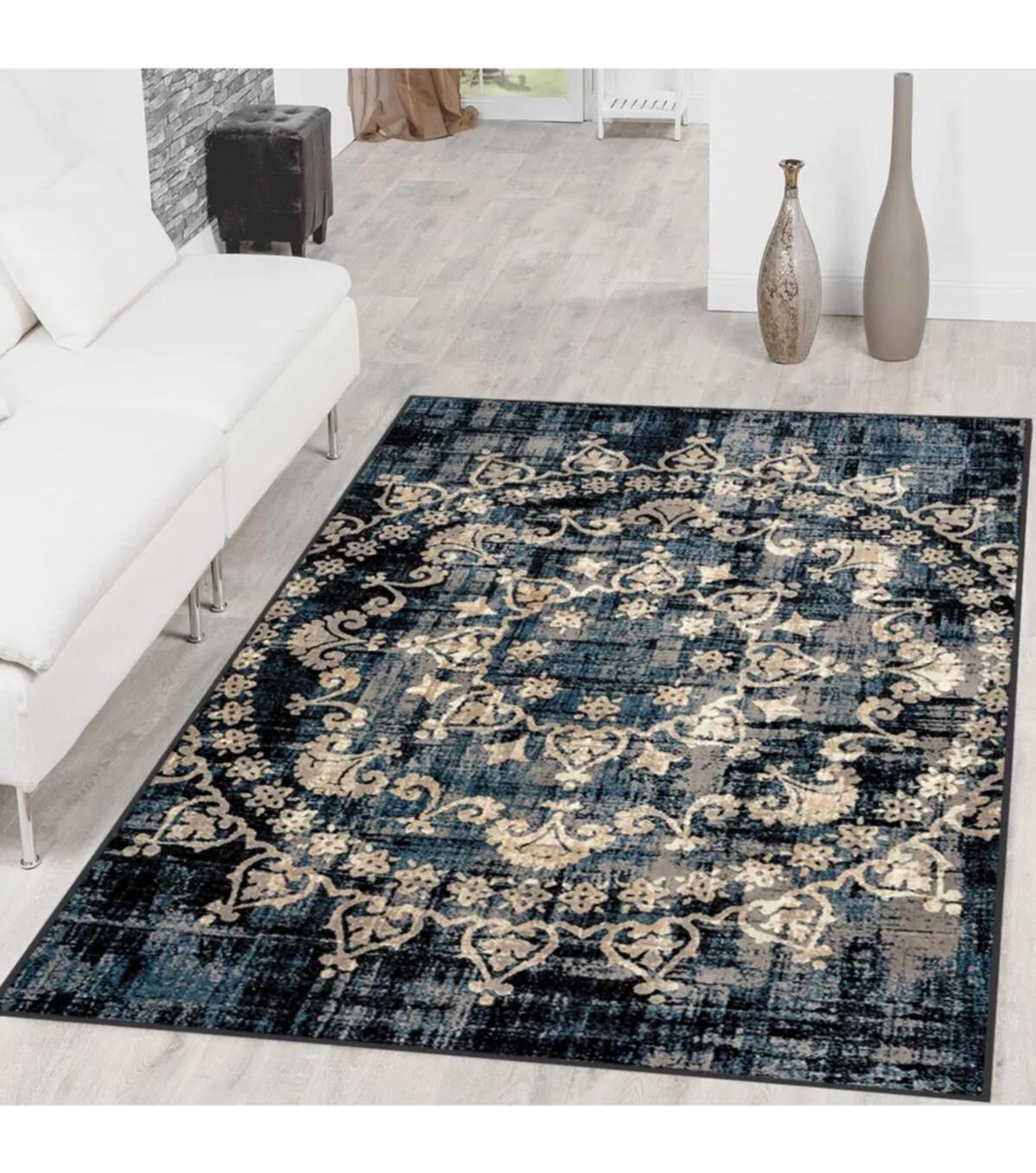 Rovigo Home RVG1410 Çok Renkli 8 mm Polyester Leke Tutmaz-Toz Tutmaz Yıkanabilir İnce Kaymaz Dot Taban Dikdörtgen Makine Dokuma Salon Halısı 140x200 cm