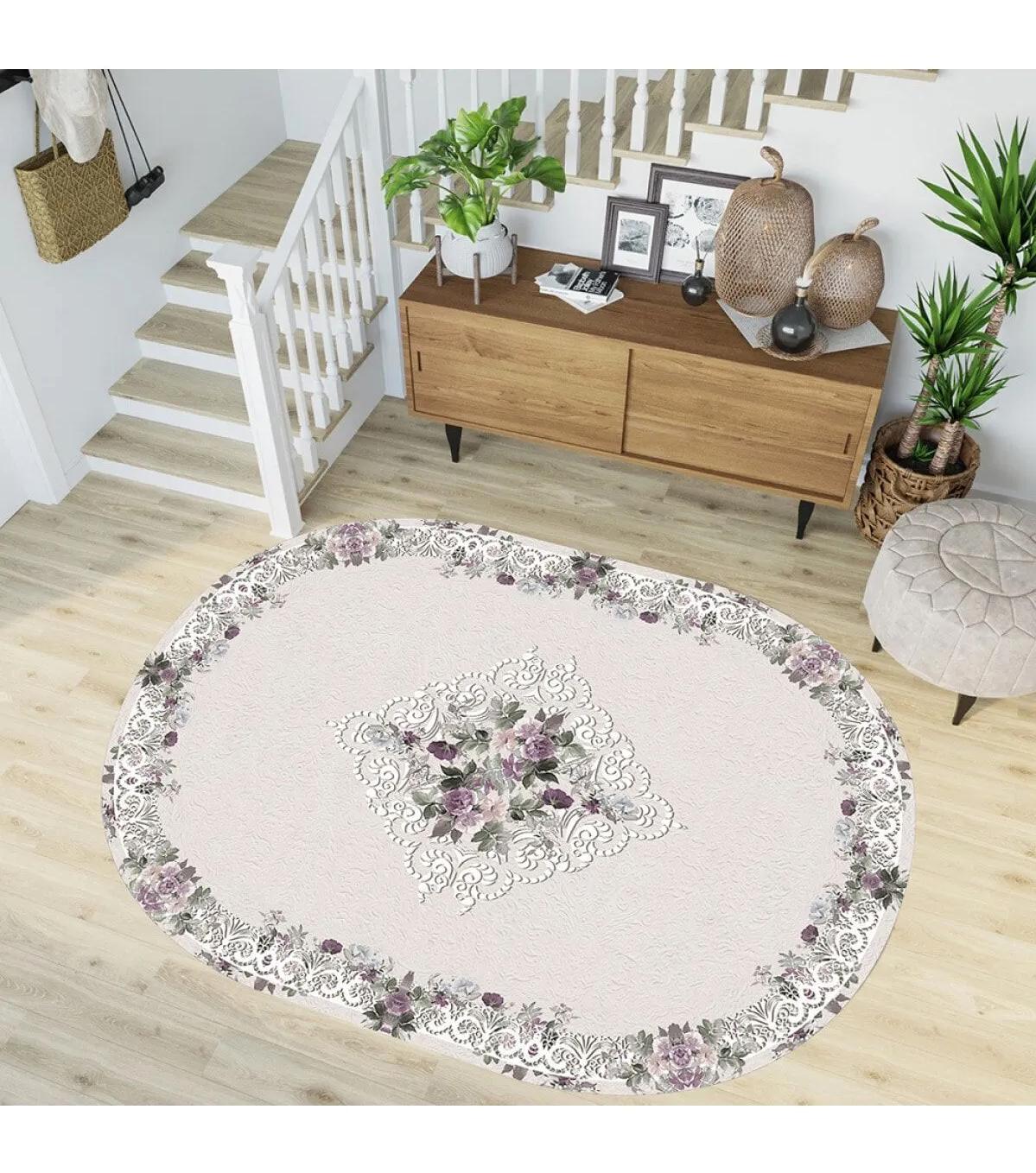 Rovigo Home RVG7205-SD404 Krem 8 mm Polyester Yıkanabilir Orta Kaymaz Dot Taban Dikdörtgen Makine Dokuma Salon Halısı 100x300 cm