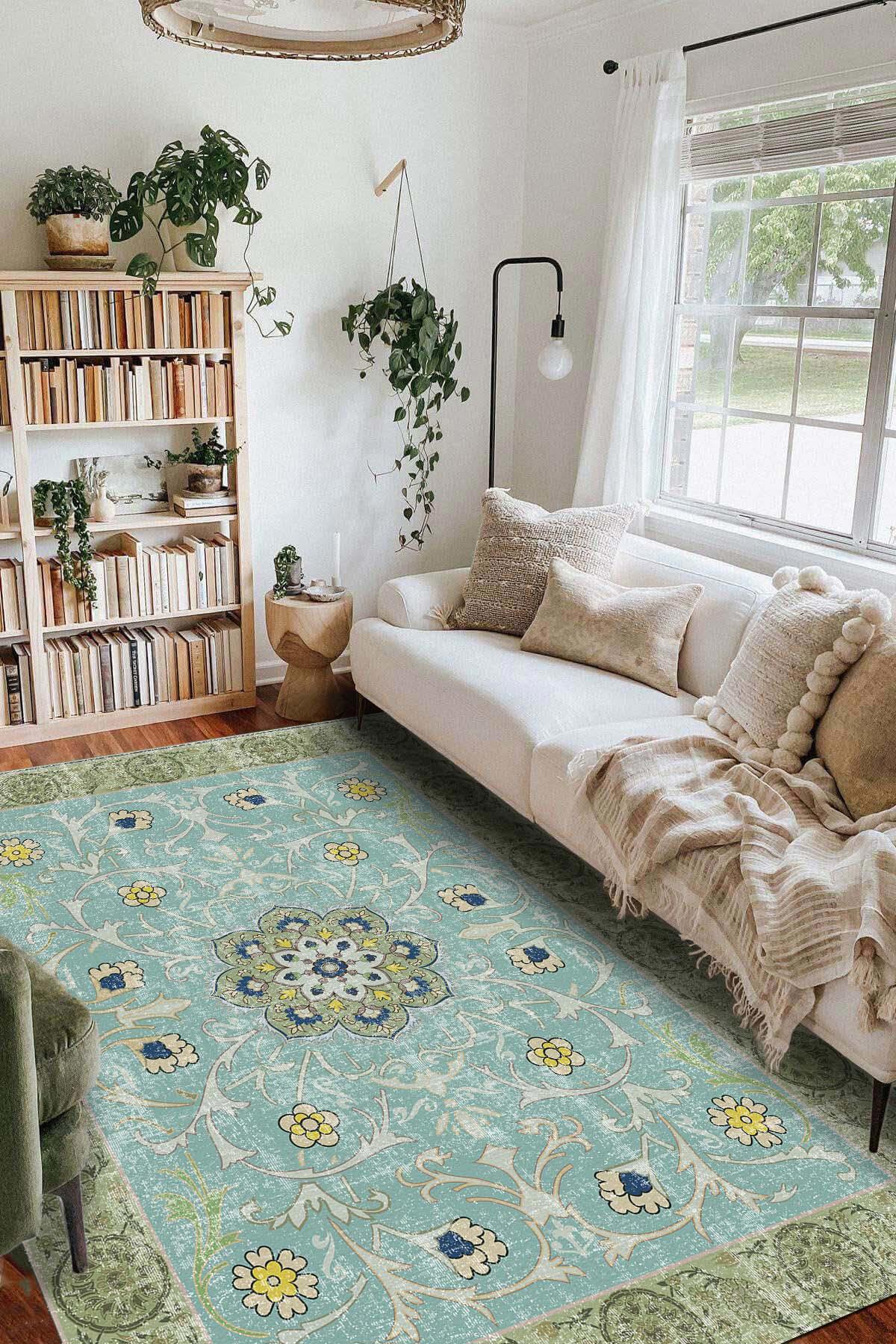 Latte Dizayn Madeline Krem 0.8 mm Pamuk Antibakteriyel Yıkanabilir İnce Kaymaz Pamuk Taban Dikdörtgen Makine Dokuma Salon Halısı 150x250 cm