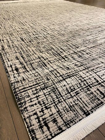 İlhanın Halıları Bej-Siyah 15 mm Akrilik Kalın Kaymaz Taban Dikdörtgen Makine Dokuma Salon Halısı 80x200 cm