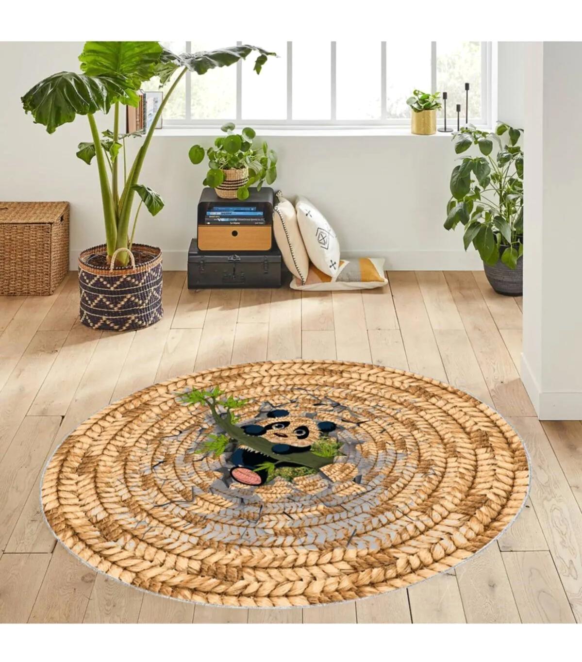Rovigo Home RVG7063-SD332 Çok Renkli 8 mm Polyester Antibakteriyel-Leke Tutmaz-Toz Tutmaz Yıkanabilir İnce Kaymaz Dot Taban Yuvarlak Makine Dokuma Salon Halısı 120x180 cm