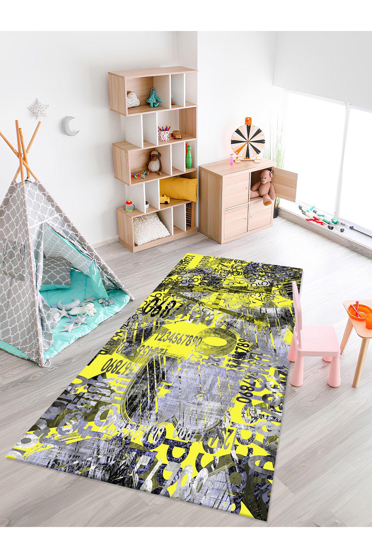 İnspira Krem 12 mm Polyester Yalıtıma Yardımcı Yıkanabilir İnce Kaymaz Taban Dikdörtgen Makine Dokuma Çocuk Odası Halısı 100x150 cm