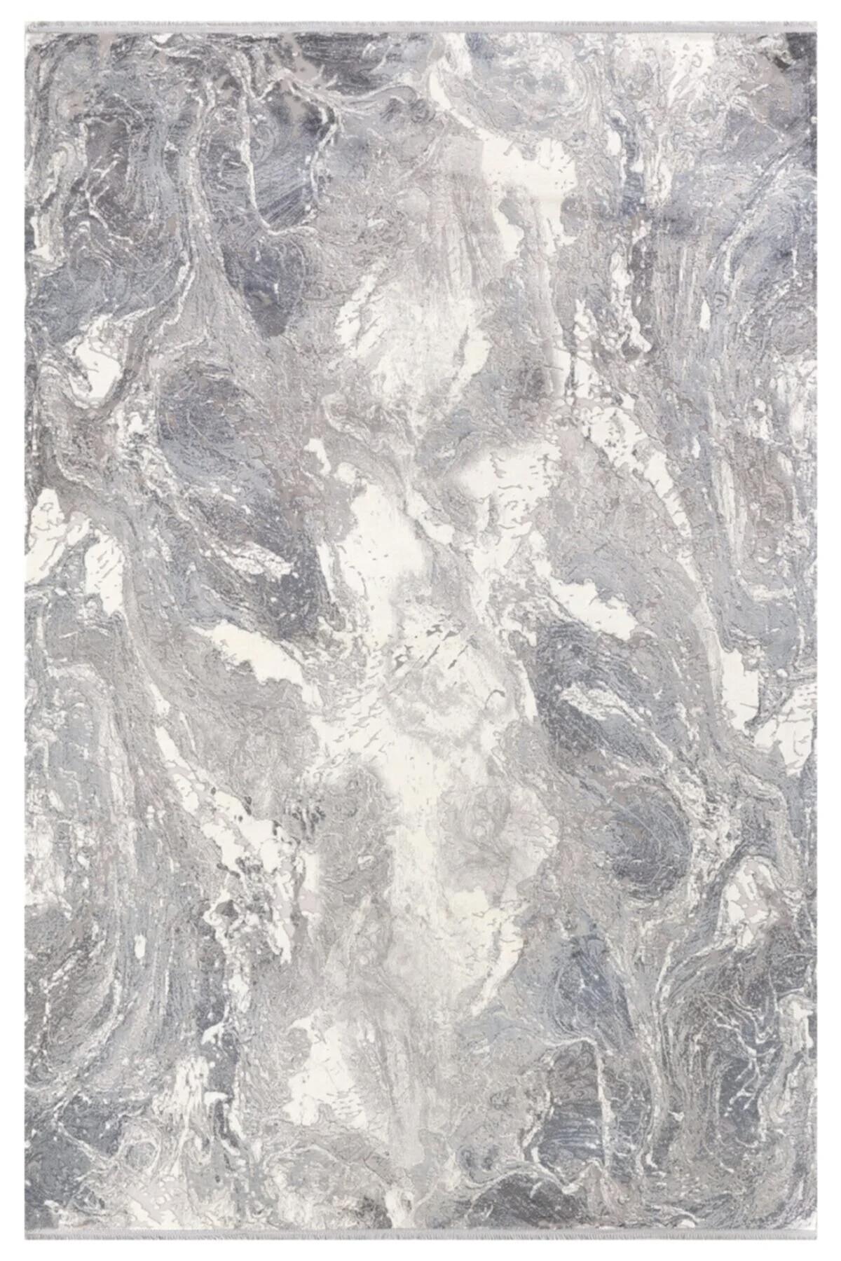 Padişah 31870 Gri 8 mm Akrilik Toz Tutmaz Yıkanabilir İnce Kaymaz Pamuk Taban Dikdörtgen Makine Dokuma Salon Halısı 160x230 cm