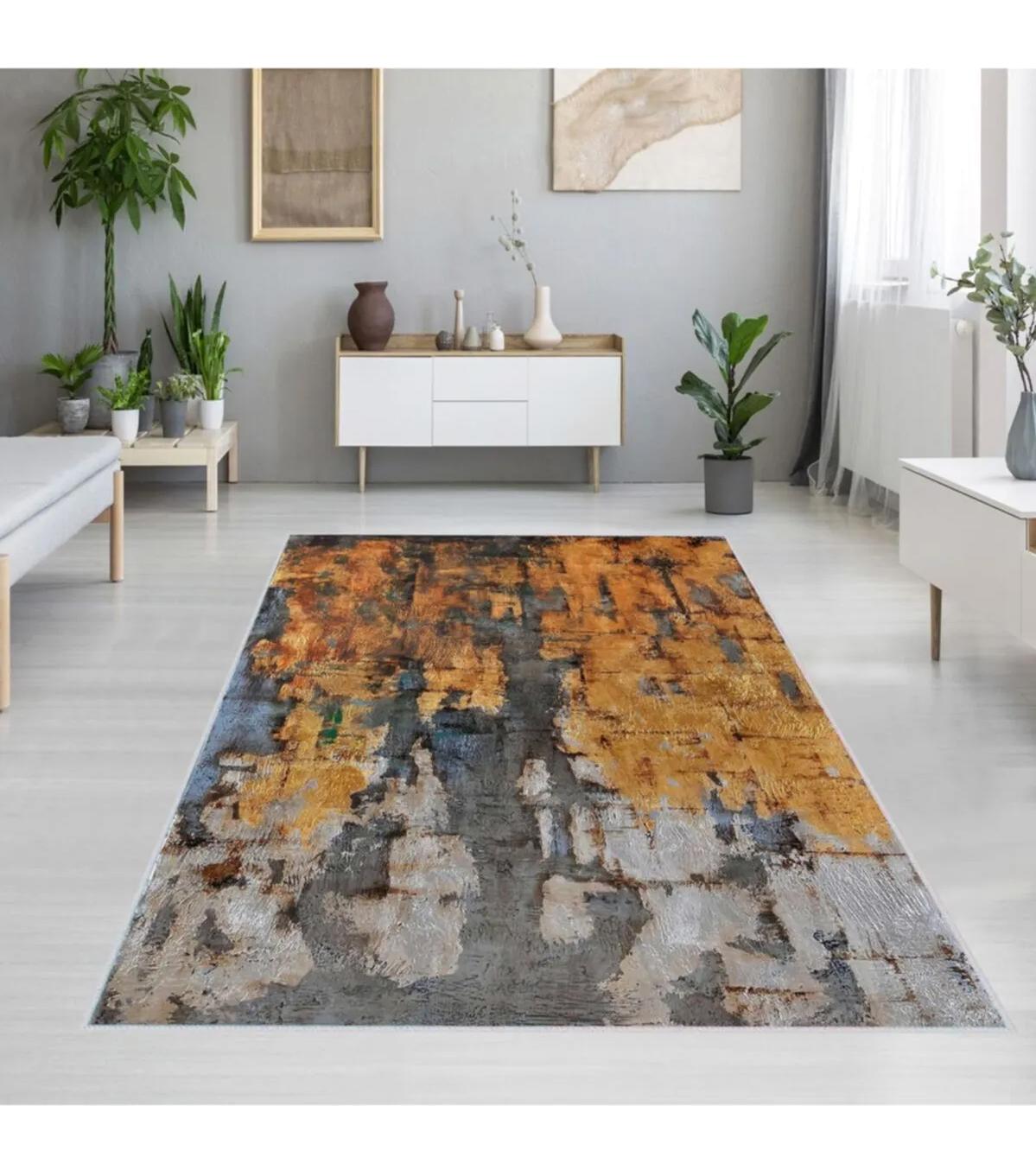 Rovigo Home RVG1234 Çok Renkli 8 mm Polyester Antibakteriyel-Leke Tutmaz-Toz Tutmaz Yıkanabilir İnce Kaymaz Dot Taban Dikdörtgen Makine Dokuma Salon Halısı 160x230 cm