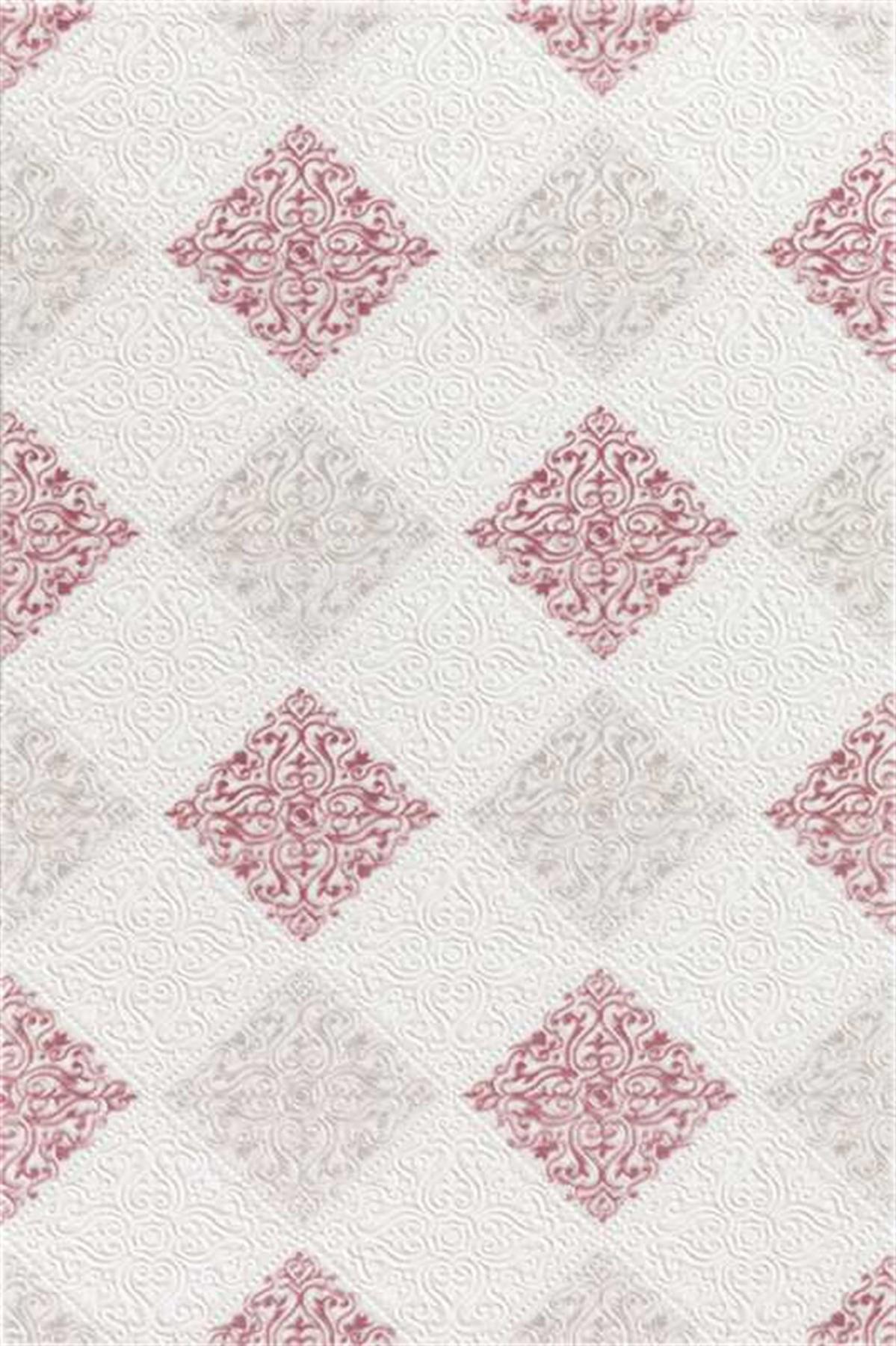 Dinarsu Marmaris MA013 Krem - Pembe 12 mm Akrilik Silinebilir Yıkanabilir Orta Kaymaz Dikdörtgen Makine Dokuma Oturma Odası Halısı 100x300 cm