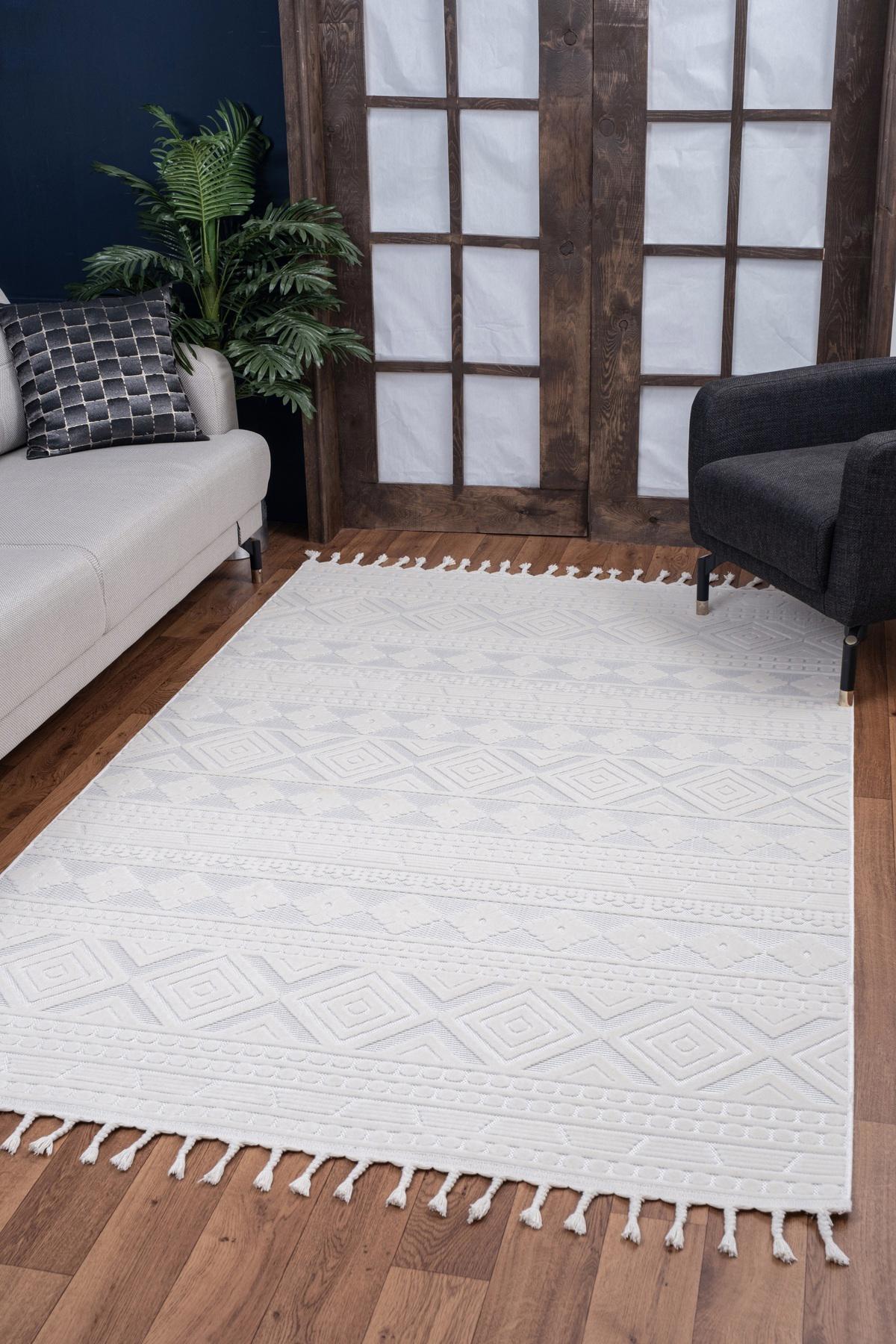 Valery Home Krem 12 mm Polipropilen Antibakteriyel Yıkanabilir İnce Kaymaz Taban Dikdörtgen Makine Dokuma Salon Halısı 100x300 cm