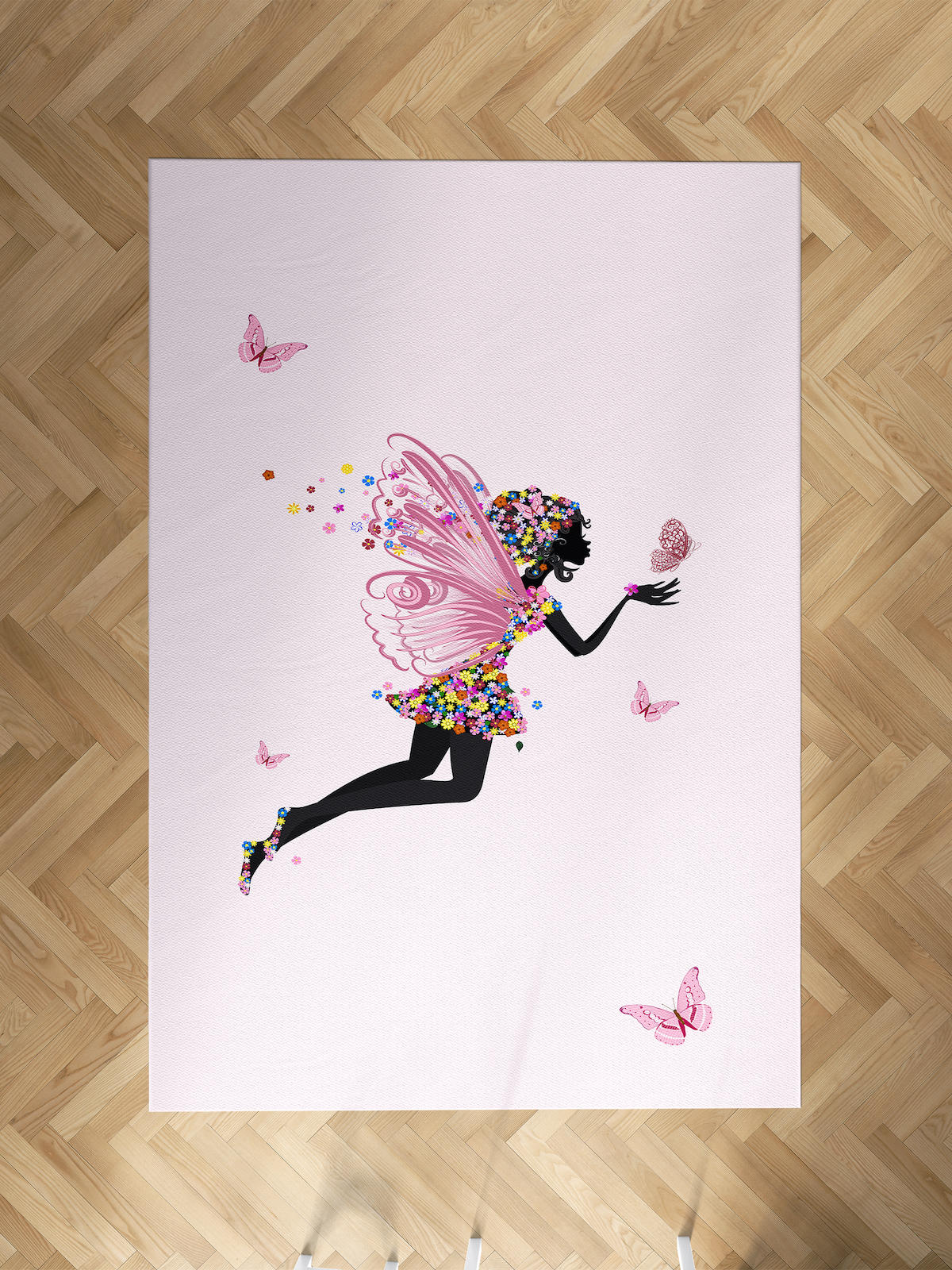 Mekta Home Kelebek-Prenses Krem 10 mm Antibakteriyel Yıkanabilir İnce Kaymaz Dot Taban Dikdörtgen Makine Dokuma Çocuk Odası Halısı 160x230 cm
