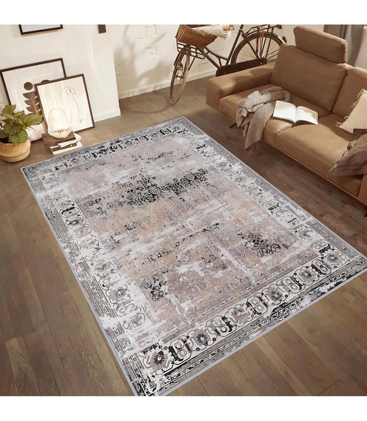 Rovigo Home RVG0520 Çok Renkli 8 mm Polyester Antibakteriyel-Leke Tutmaz-Toz Tutmaz Yıkanabilir İnce Kaymaz Dot Taban Dikdörtgen Makine Dokuma Salon Halısı 200x290 cm