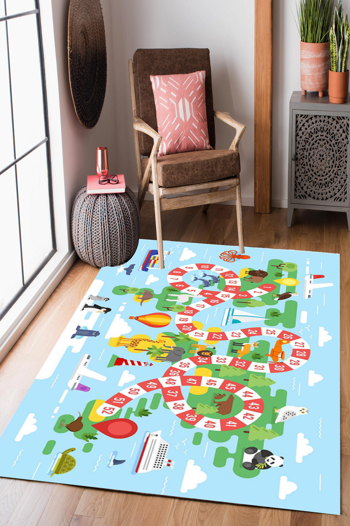 Homier Collection H-CK-10196A Krem 7 mm Pamuk Antibakteriyel Yıkanabilir Orta Kaymaz Dot Taban Dikdörtgen Makine Dokuma Çocuk Odası Halısı 90x150 cm