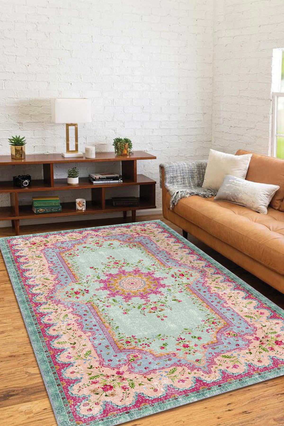 Latte Dizayn Montana Krem 0.8 mm Pamuk Antibakteriyel Yıkanabilir Kalın Kaymaz Pamuk Taban Dikdörtgen Makine Dokuma Salon Halısı 100x150 cm