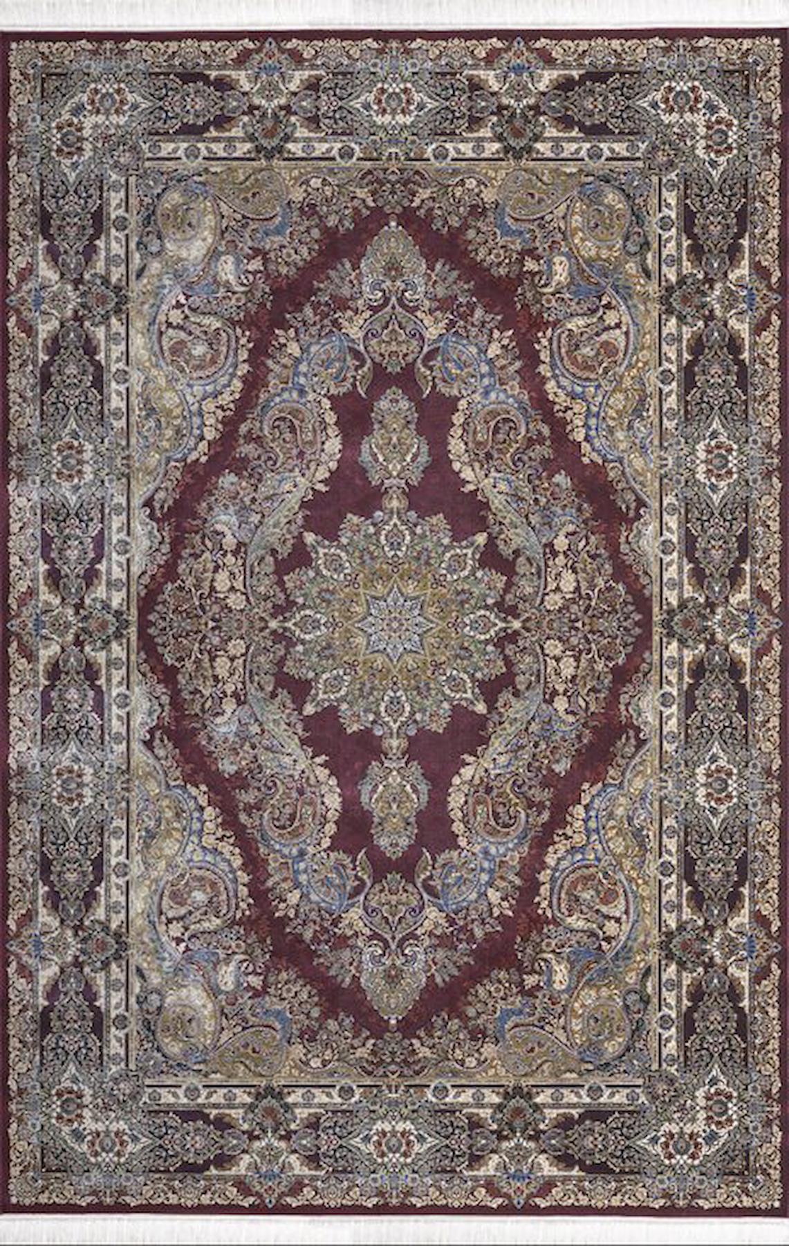 Artemis Halı 5156B Bordo - Krem Akrilik Yıkanabilir İnce Kaymaz Jüt Taban Dikdörtgen Makine Dokuma Salon Halısı 80x120 cm