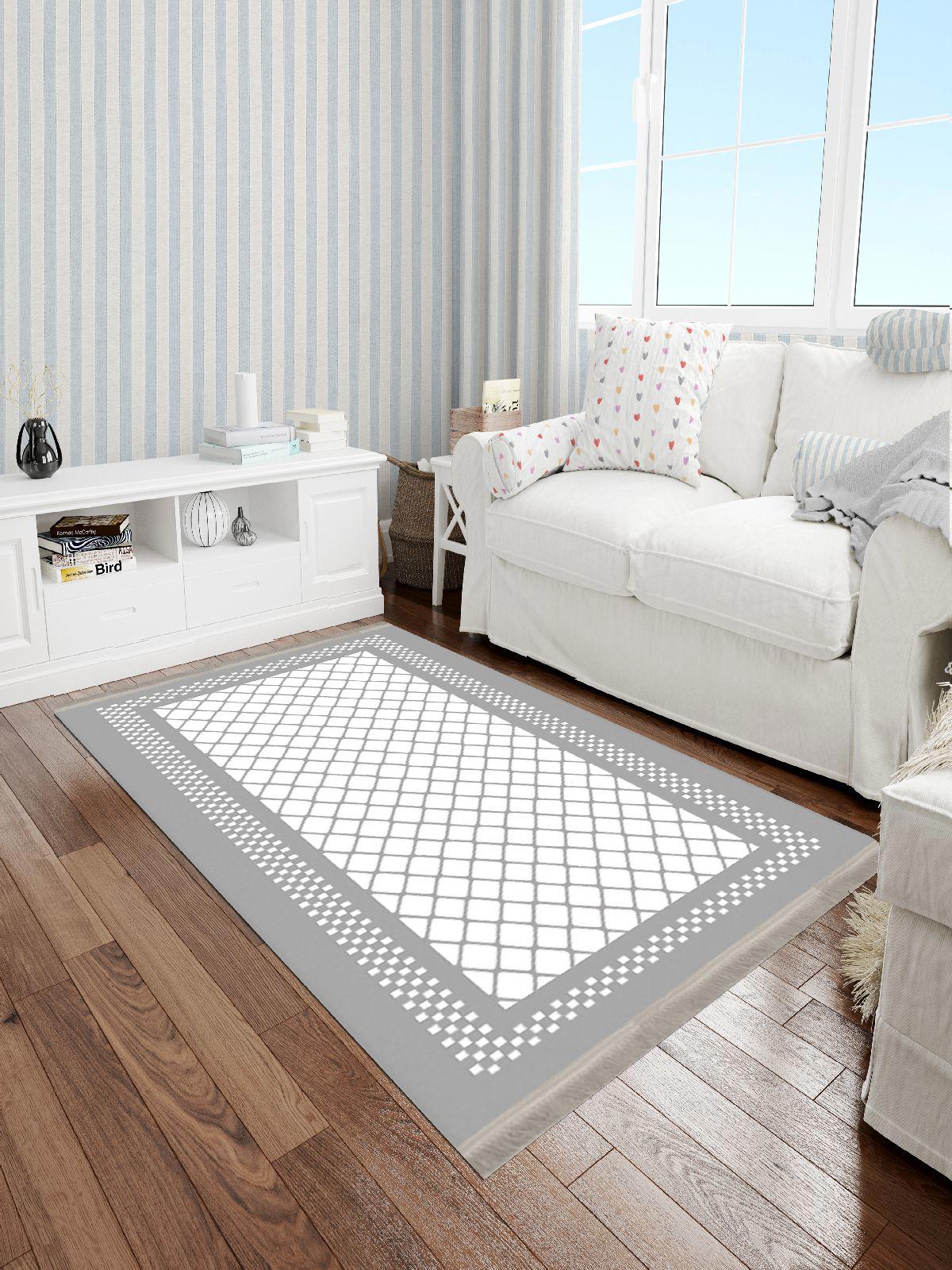 Enbe Collection E-MD0099B Gri 5 mm Pamuk Antibakteriyel Yıkanabilir Orta Kaymaz Dot Taban Dikdörtgen Makine Dokuma Oturma Odası Halısı 120x180 cm