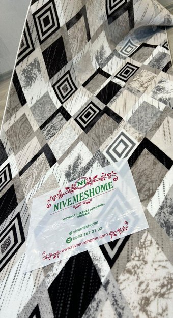 Nivemes Home Manas Krem 6 mm Polyester Antibakteriyel Yıkanabilir İnce Kaymaz Jel Taban Dikdörtgen Makine Dokuma Oturma Odası-Salon Halısı 100x250 cm