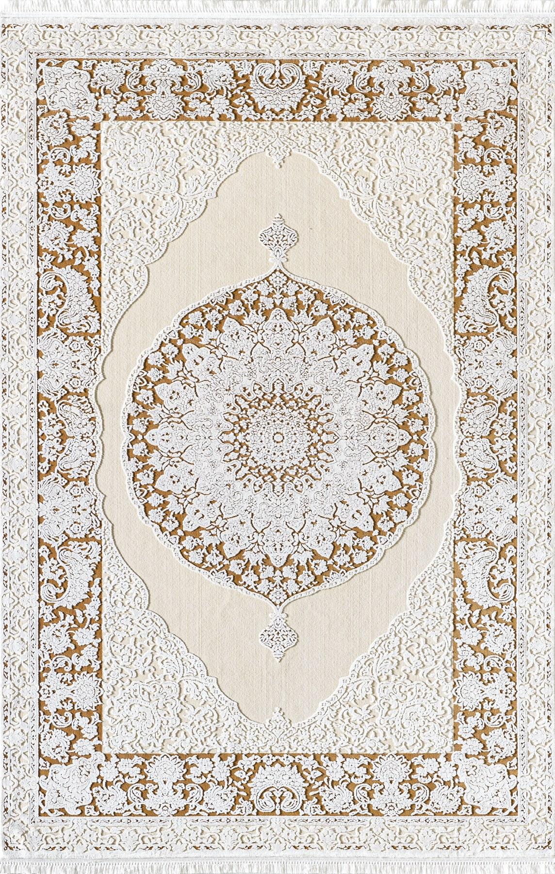 Royal Halı Hermes HE32K Krem - Mor 9 mm Akrilik Antibakteriyel Yıkanabilir Kalın Kaymaz Lateks Taban Dikdörtgen Makine Dokuma Salon Halısı 80x150 cm