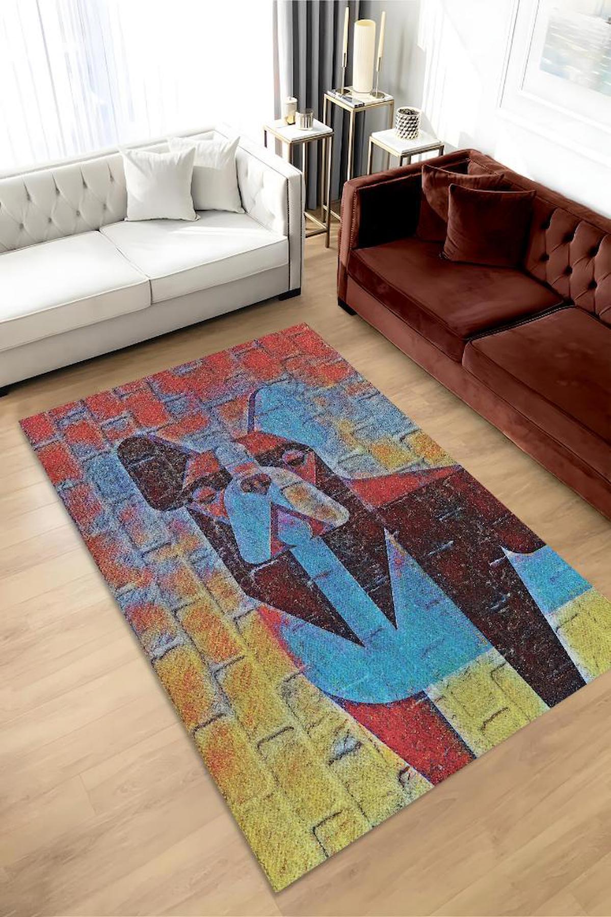 Homshtag Köpek Çok Renkli 4 mm Pamuk Antistatik Yıkanabilir İnce Kaymaz Dikdörtgen Makine Dokuma Salon Halısı 200x290 cm