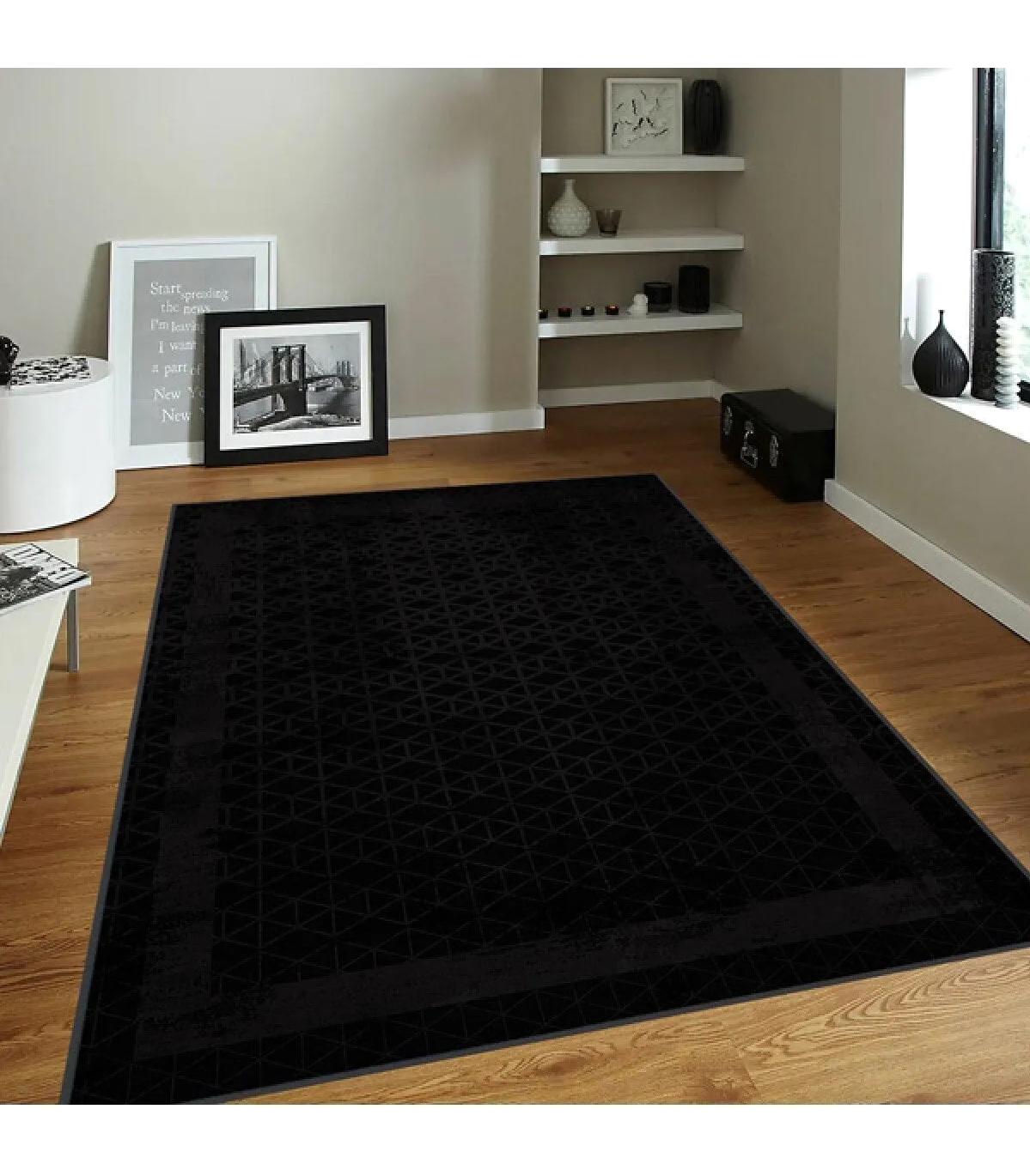 Rovigo Home RVG0081-SD833 Gri-Siyah 8 mm Polyester Yıkanabilir Orta Kaymaz Dot Taban Dikdörtgen Makine Dokuma Salon Halısı 160x230 cm