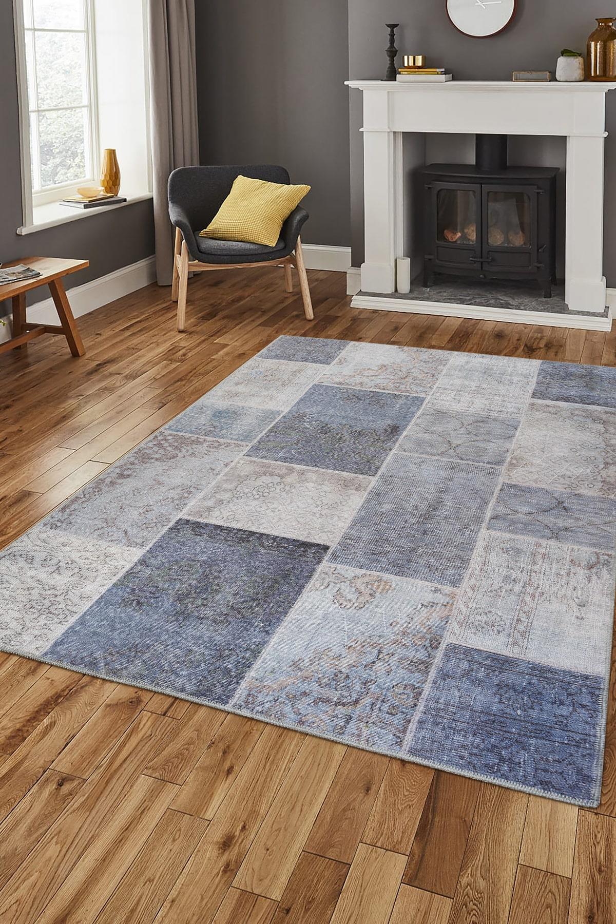 Artloop AL-83 Çok Renkli 4 mm Polyester Yıkanabilir İnce Kaymaz Jüt Taban Dikdörtgen Makine Dokuma Salon Halısı 160x230 cm