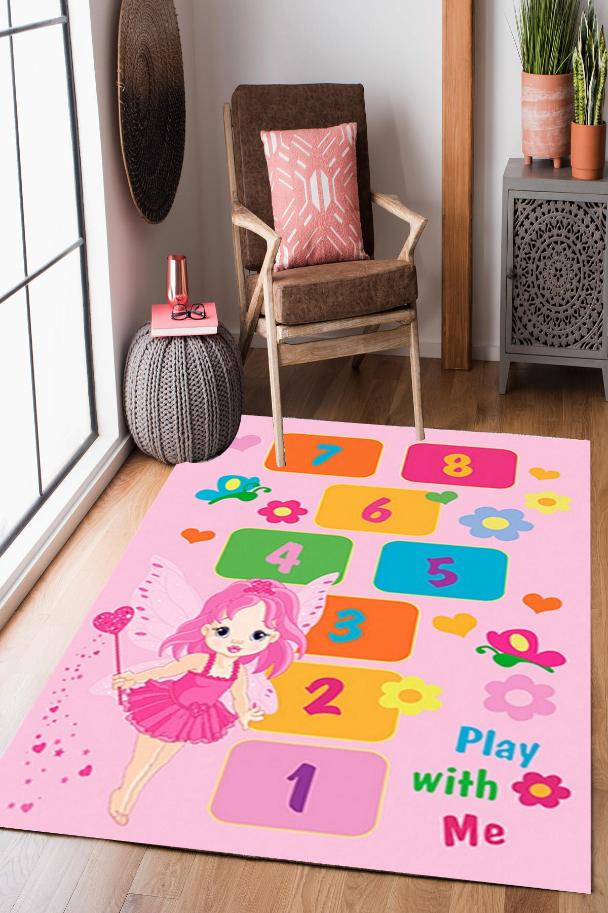 Homier Collection H-CK-10148A Krem 9 mm Pamuk Antibakteriyel Yıkanabilir Orta Kaymaz Dikdörtgen Makine Dokuma Çocuk Odası Halısı 80x180 cm