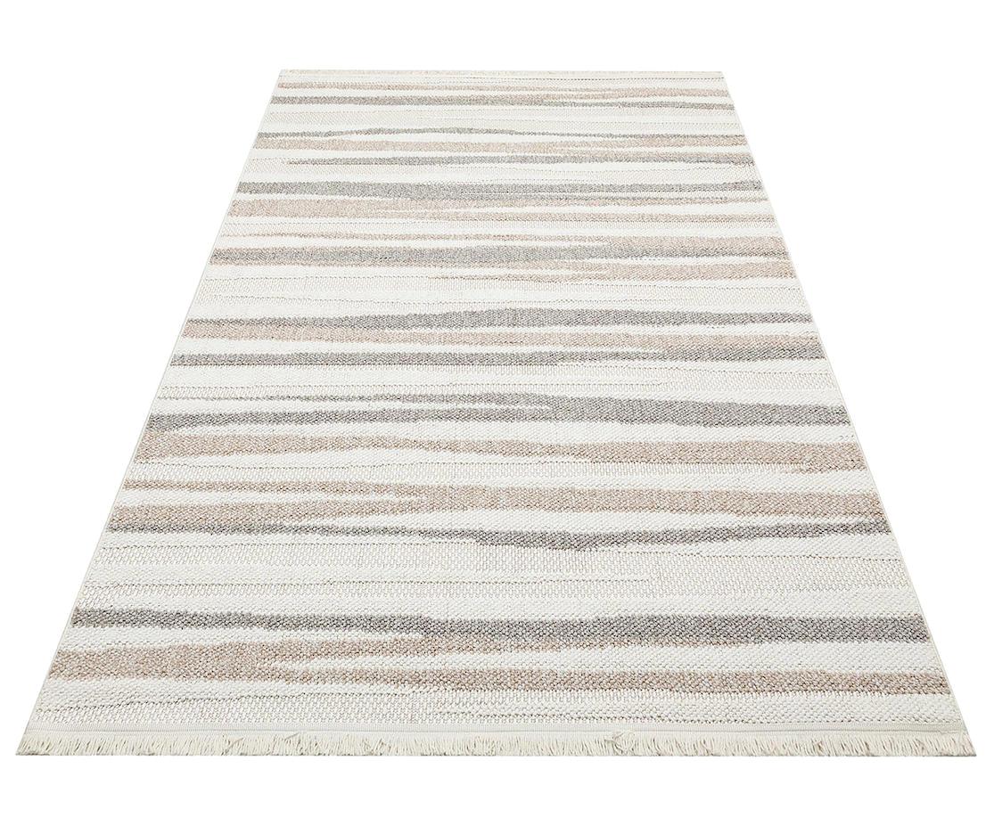 Eko Halı Motto MOT02 Krem Polyester Hav Tutmaz Yıkanabilir İnce Kaymaz Dikdörtgen Makine Dokuma Salon Halısı 133x190 cm