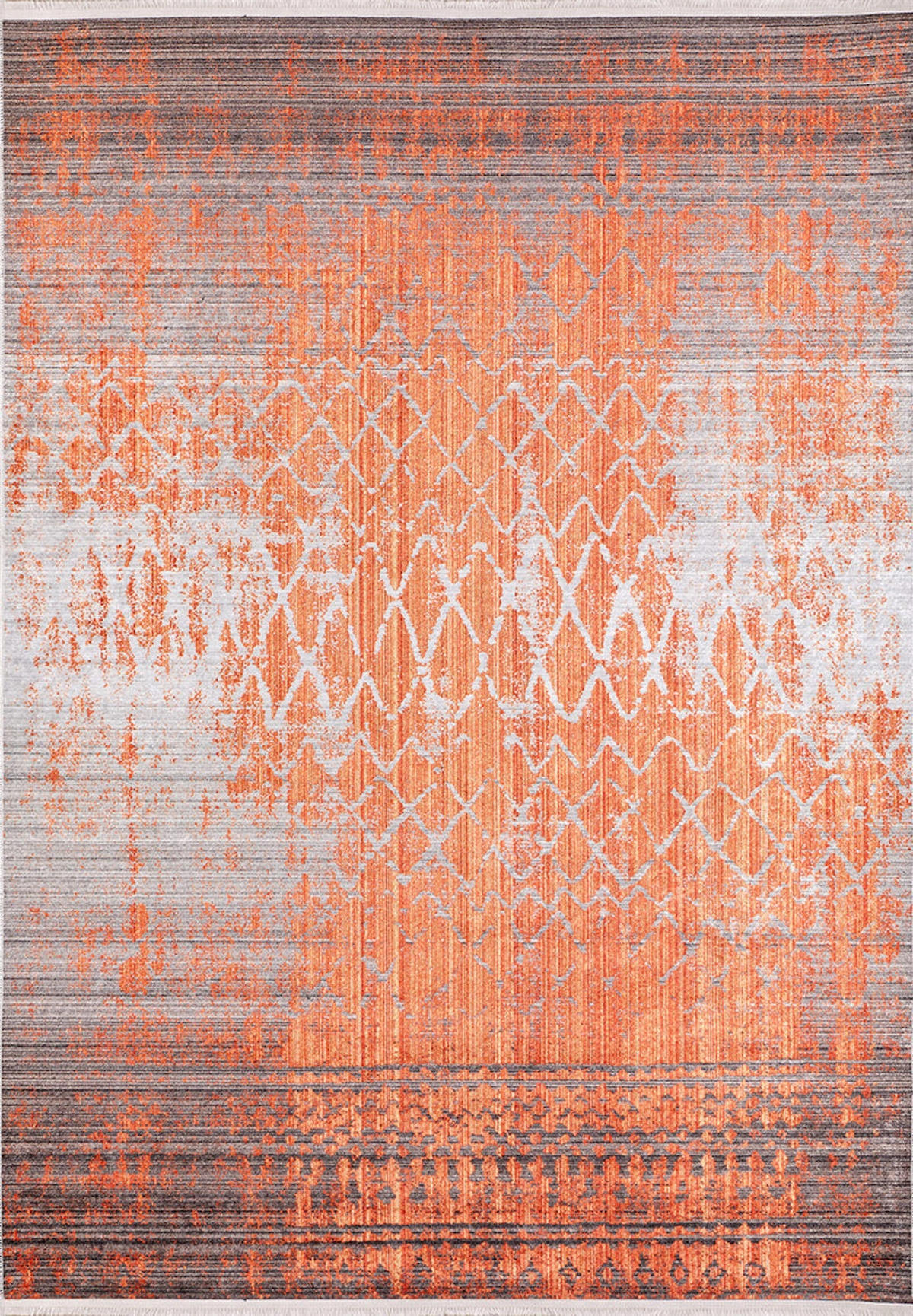 Bespoky Pervouralsk Turuncu 6 mm Pamuk Yıkanabilir İnce Kaymaz Jüt Taban Dikdörtgen Makine Dokuma Salon Halısı 140x200 cm