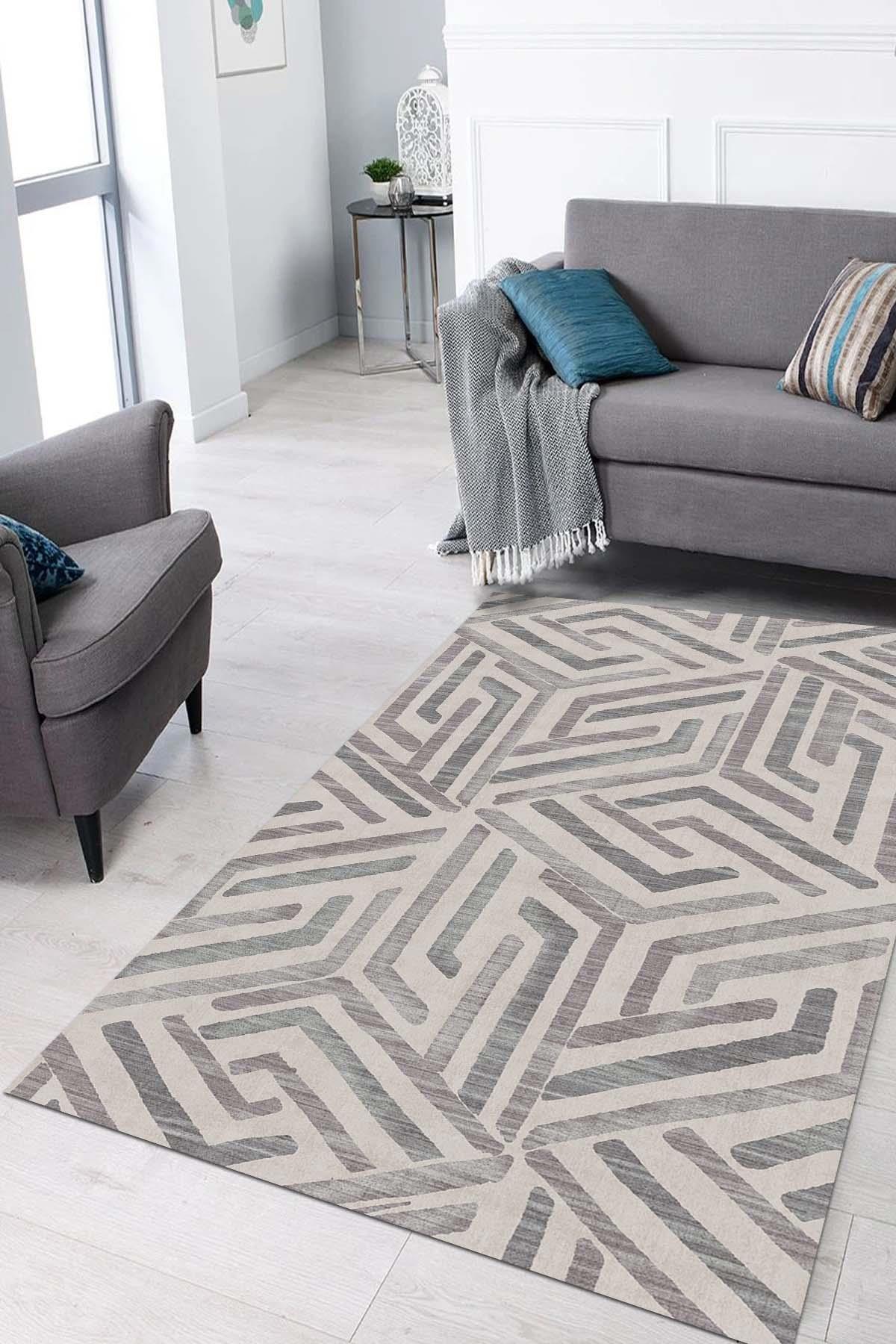 Aida Home Tampere Çok Renkli 0.5 mm Pamuk Antibakteriyel Yıkanabilir İnce Kaymaz Pamuk Taban Dikdörtgen Makine Dokuma Salon Halısı 150x233 cm