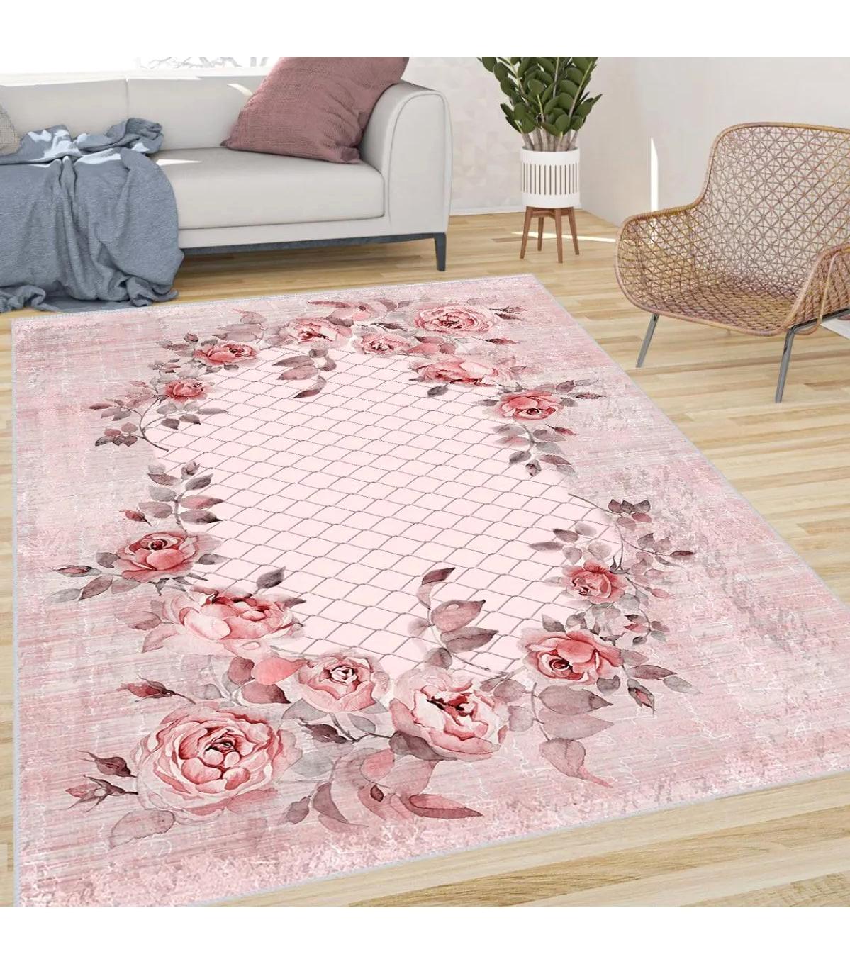 Rovigo Home RVG0654 Çok Renkli 8 mm Polyester Antibakteriyel-Leke Tutmaz-Toz Tutmaz Yıkanabilir İnce Kaymaz Dot Taban Dikdörtgen Makine Dokuma Salon Halısı 180x180 cm