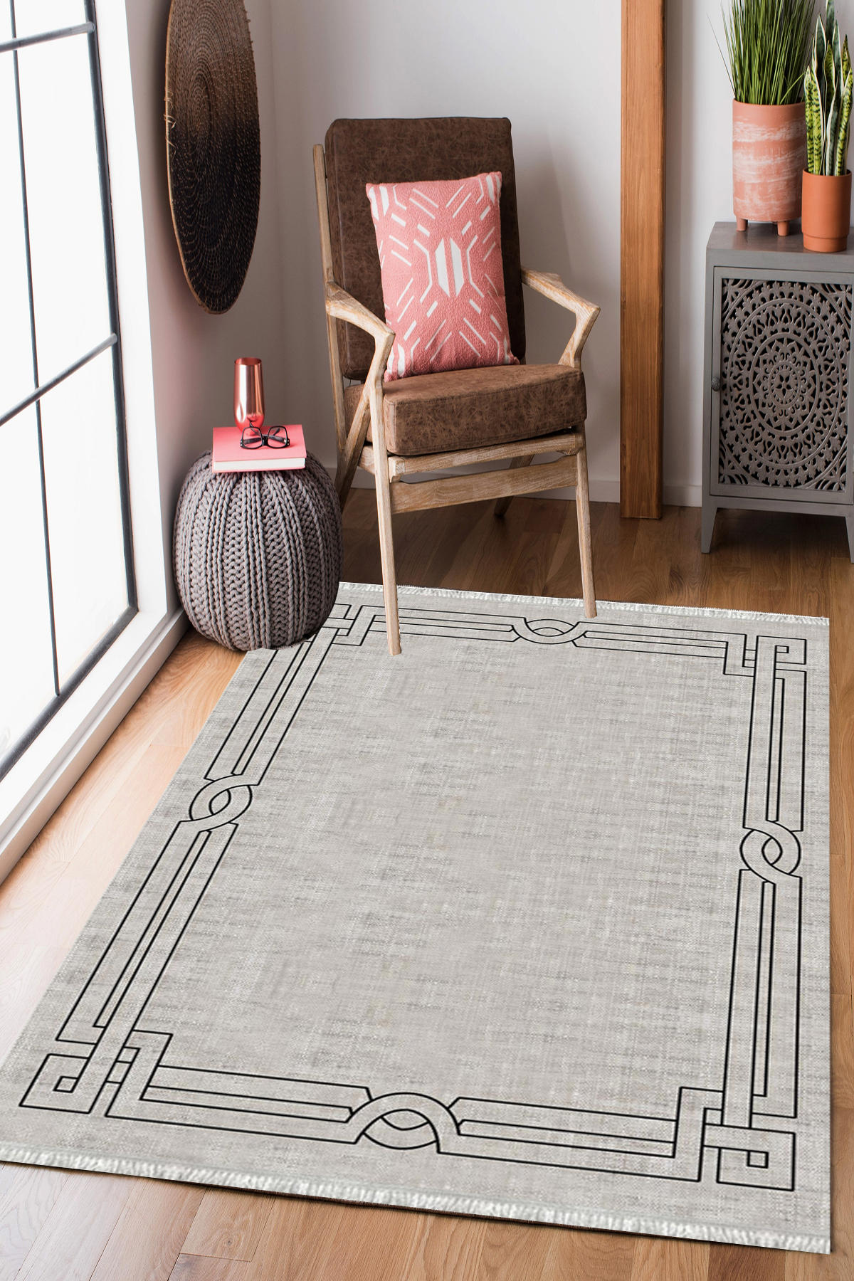 Homier Collection H-KS-3104A Krem 7 mm Pamuk Antibakteriyel Yıkanabilir Orta Kaymaz Dot Taban Dikdörtgen Makine Dokuma Salon Halısı 100x200 cm