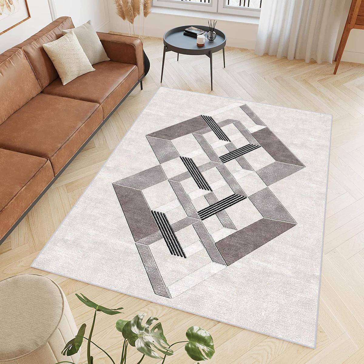 Rovigo Home RVG0729 Krem 8 mm Polyester Antibakteriyel-Leke Tutmaz-Toz Tutmaz Yıkanabilir İnce Kaymaz Dot Taban Dikdörtgen Makine Dokuma Salon Halısı 100x200 cm