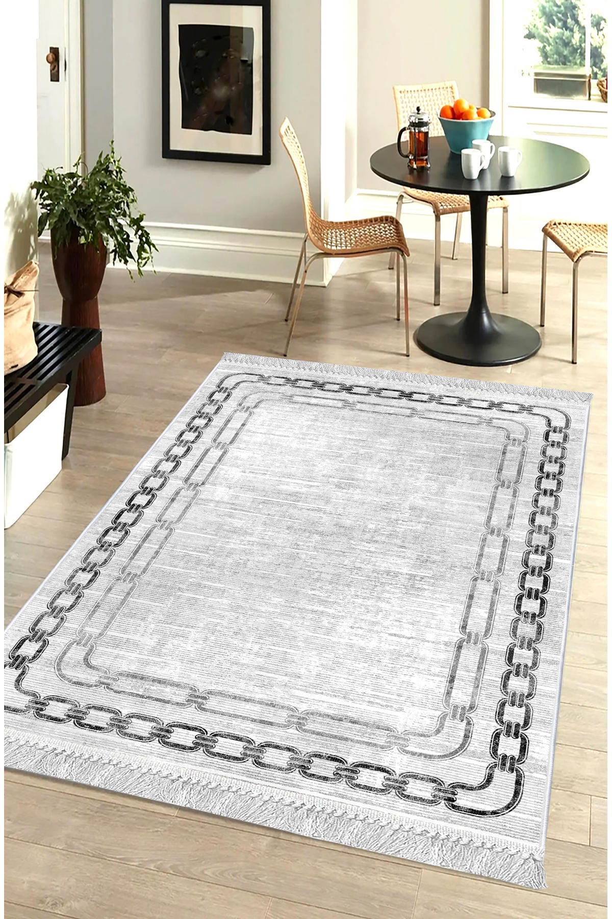 Artizon ART001 Gri 0.8 mm Polyester Toz Tutmaz Yıkanabilir İnce Kaymaz Dot Taban Dikdörtgen Makine Dokuma Salon Halısı 80x140 cm