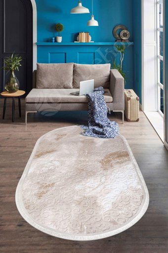 Dijidekor Deluxe Çok Renkli 6 mm Polyester Yıkanabilir Orta Kaymaz Deri Taban Oval Makine Dokuma Salon Halısı 120x200 cm
