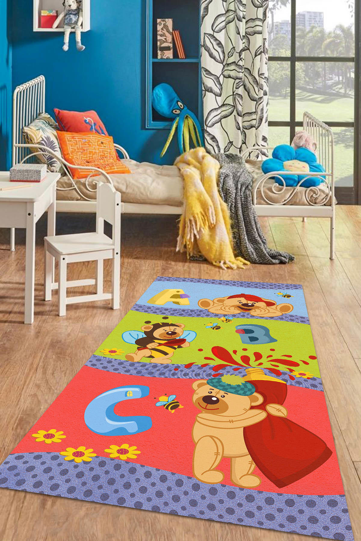 İlyaki Home Torne Çok Renkli 0.5 mm Pamuk Antibakteriyel Yıkanabilir İnce Kaymaz Pamuk Taban Dikdörtgen Makine Dokuma Çocuk Odası Halısı 80x300 cm