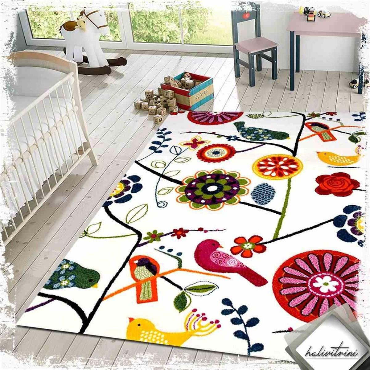 Merinos Torino 21925 Krem 12 mm Akrilik Antialerjenik Yıkanabilir İnce Kaymaz Dikdörtgen Makine Dokuma Çocuk Odası Halısı 120x180 cm