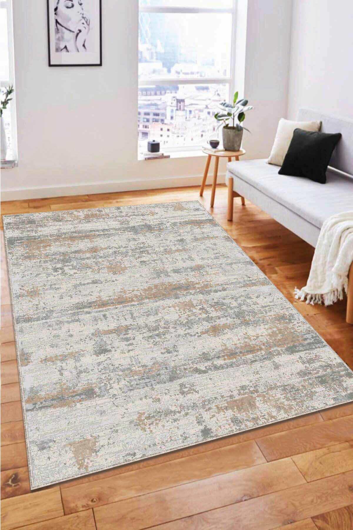Viva Home AR118 Bej 7 mm Mikropolyester Leke Tutmaz Yıkanabilir İnce Kaymaz Dot Taban Dikdörtgen Makine Dokuma Salon Halısı 80x200 cm
