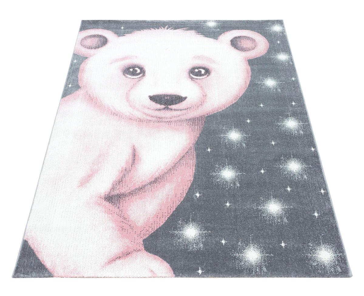 Wide Shop Pembe 7 mm Polipropilen Yıkanabilir İnce Kaymaz Jüt Taban Hayvan Desenli Dikdörtgen Makine Dokuma Çocuk Odası Halısı 140x200 cm
