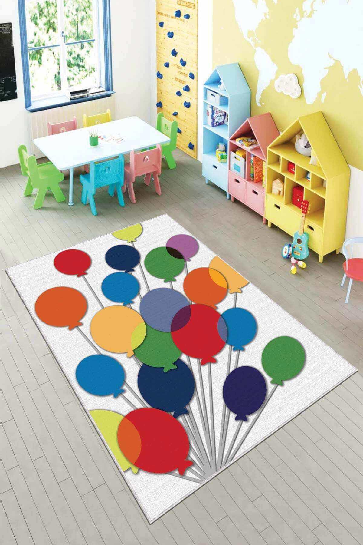 Viva Home KD39 Krem 7 mm Mikropolyester Leke Tutmaz Yıkanabilir Orta Kaymaz Dot Taban Dikdörtgen Makine Dokuma Çocuk Odası Halısı 130x190 cm