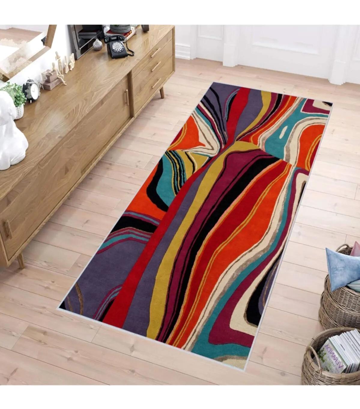 Rovigo Home RVG1152 Çok Renkli 8 mm Polyester Leke Tutmaz-Toz Tutmaz Yıkanabilir İnce Kaymaz Dot Taban Dikdörtgen Makine Dokuma Salon Halısı 160x230 cm