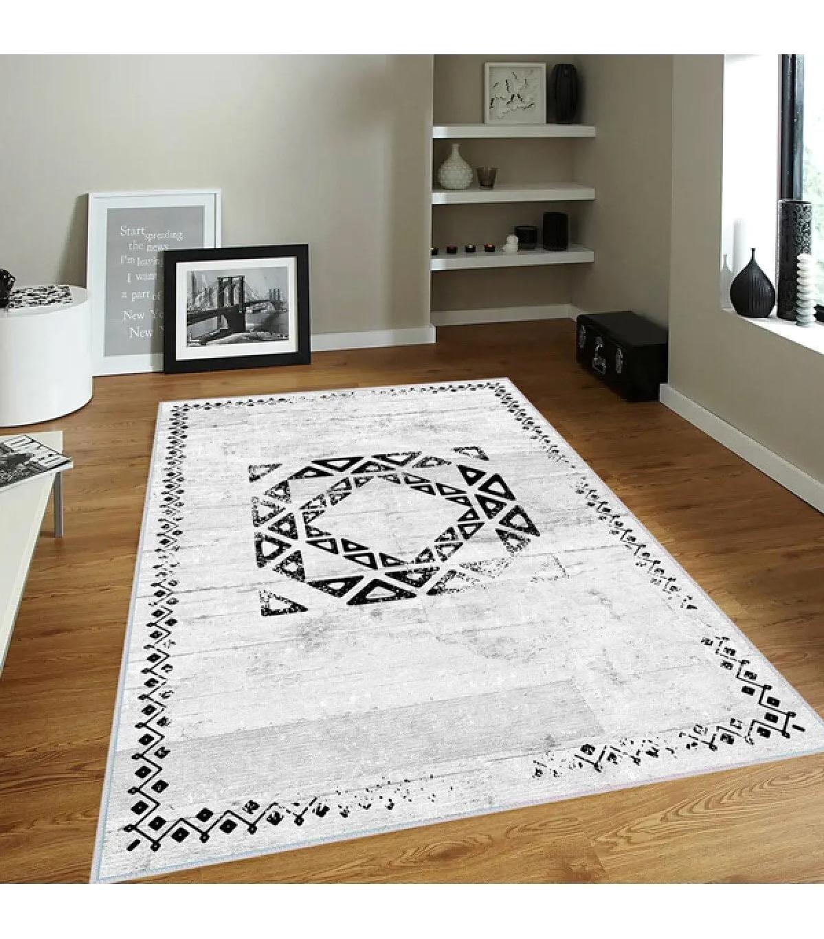 Rovigo Home RVG0132-SD1055 Krem 8 mm Polyester Yıkanabilir Orta Kaymaz Dot Taban Dikdörtgen Makine Dokuma Salon Halısı 200x300 cm
