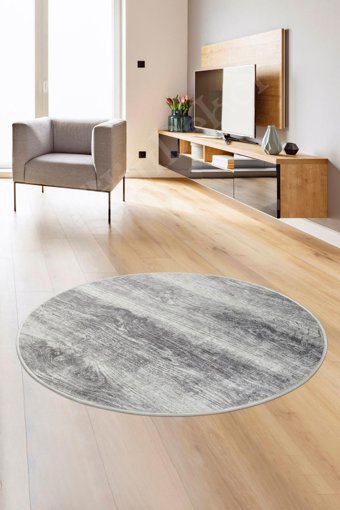 Dijidekor KY7056 Gri 7 mm Polyester Yıkanabilir Orta Kaymaz Dot Taban Yuvarlak Makine Dokuma Salon Halısı 120x180 cm