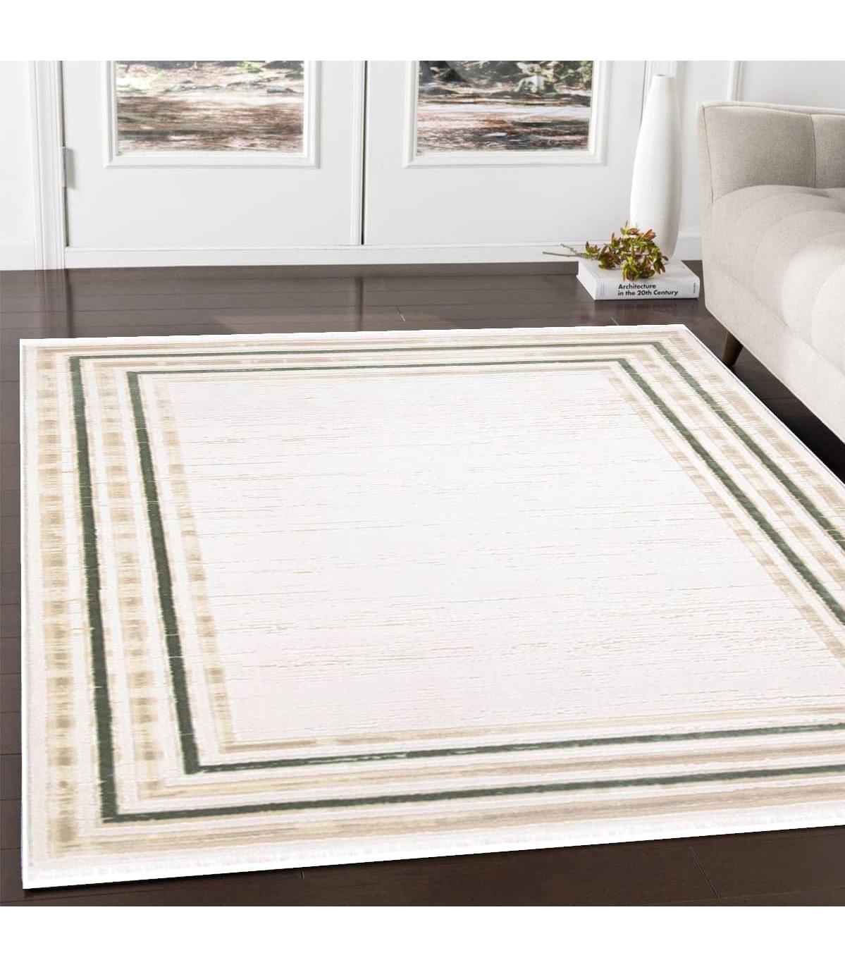 İpek Mekik Halı Gaspara Vizon - Yeşil 10 mm Akrilik Yıkanabilir Orta Kaymaz Pamuk Taban Dikdörtgen Makine Dokuma Antre-Çocuk Odası-Salon-Yatak Odası Halısı 120x180 cm