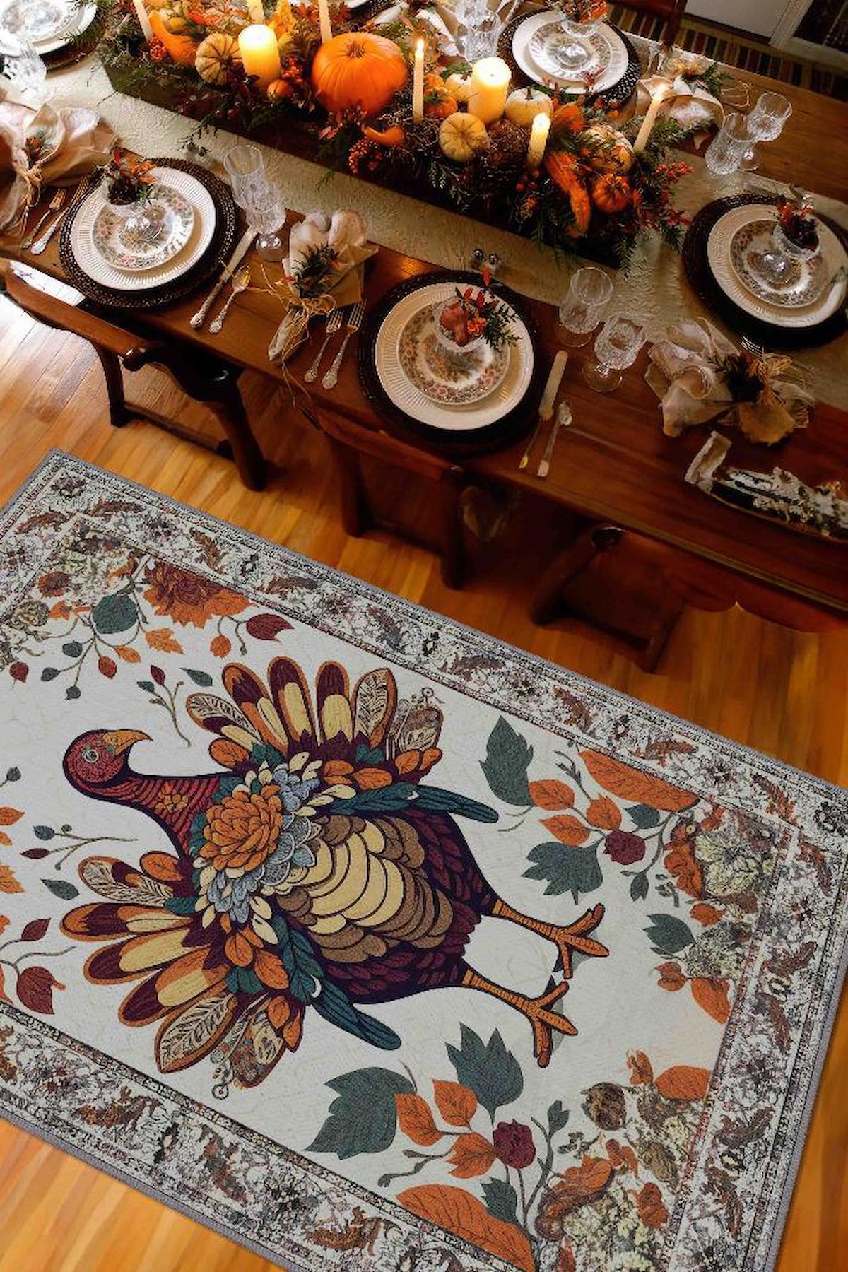 Homshtag Hindi Krem 4 mm Pamuk Antistatik Yıkanabilir İnce Kaymaz Dikdörtgen Makine Dokuma Salon Halısı 120x120 cm