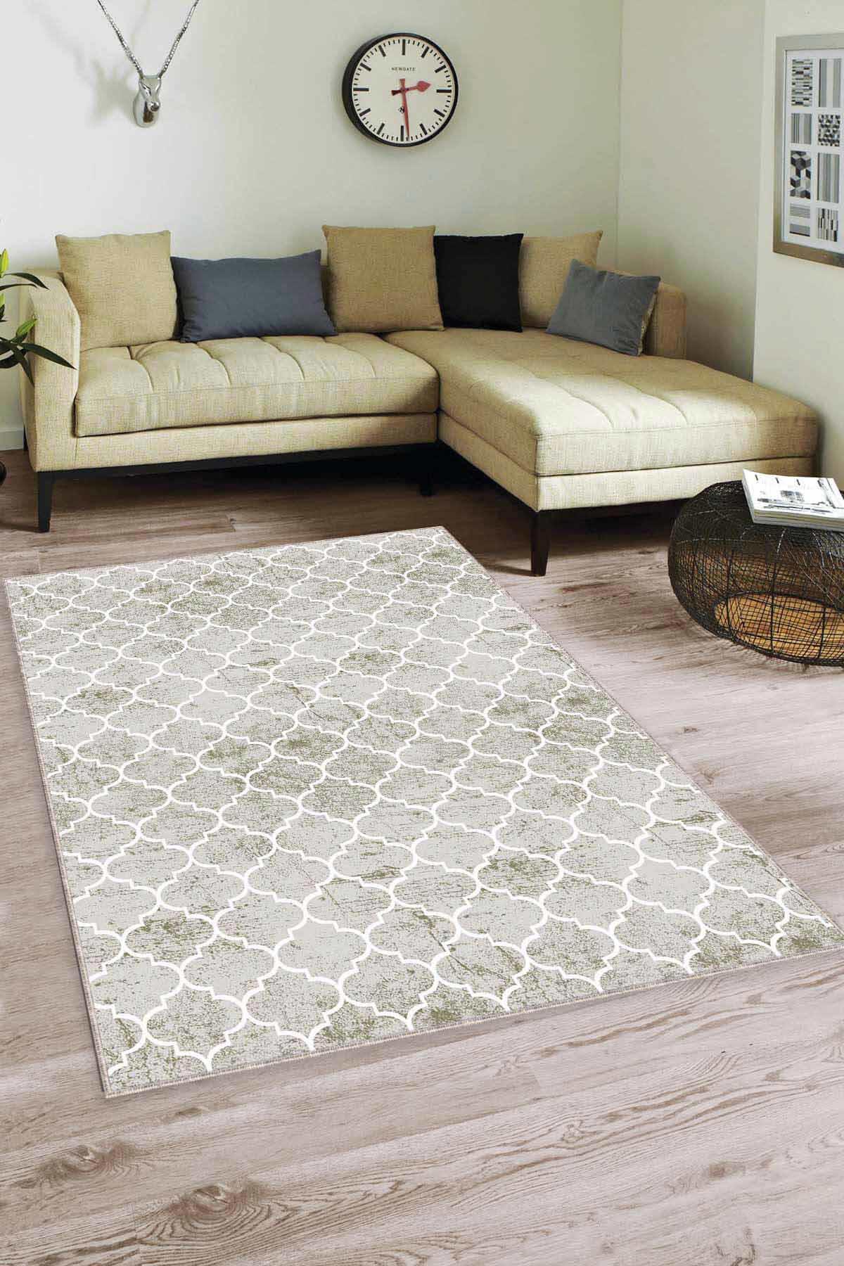 Viva Home FS05 Yeşil 7 mm Mikropolyester Toz Tutmaz Yıkanabilir İnce Kaymaz Taban Dikdörtgen Makine Dokuma Antre-Salon-Yatak Odası Halısı 120x180 cm