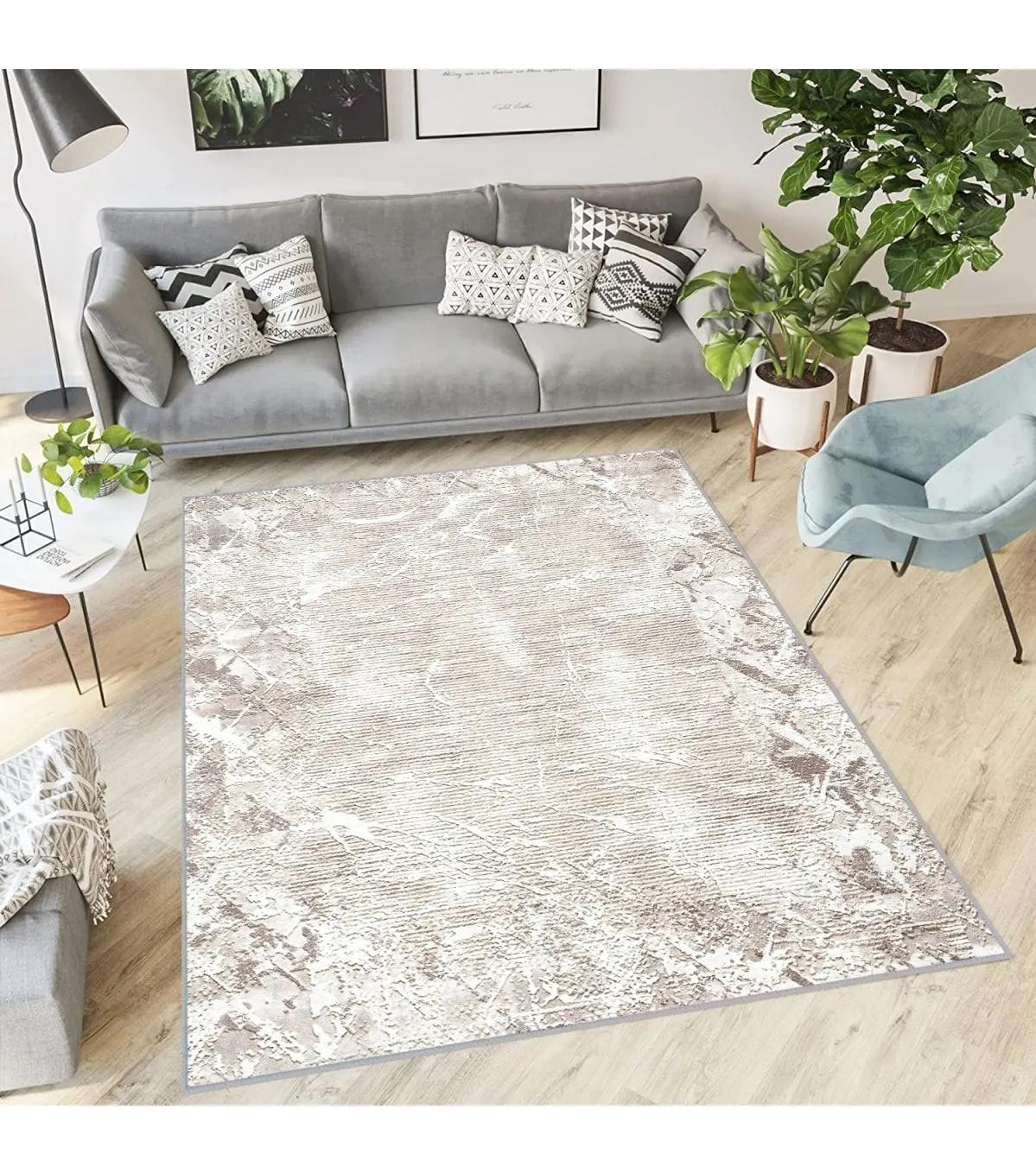 Rovigo Home RVG0561 Krem 8 mm Polyester Antibakteriyel-Leke Tutmaz-Toz Tutmaz Yıkanabilir İnce Kaymaz Dot Taban Dikdörtgen Makine Dokuma Salon Halısı 120x180 cm