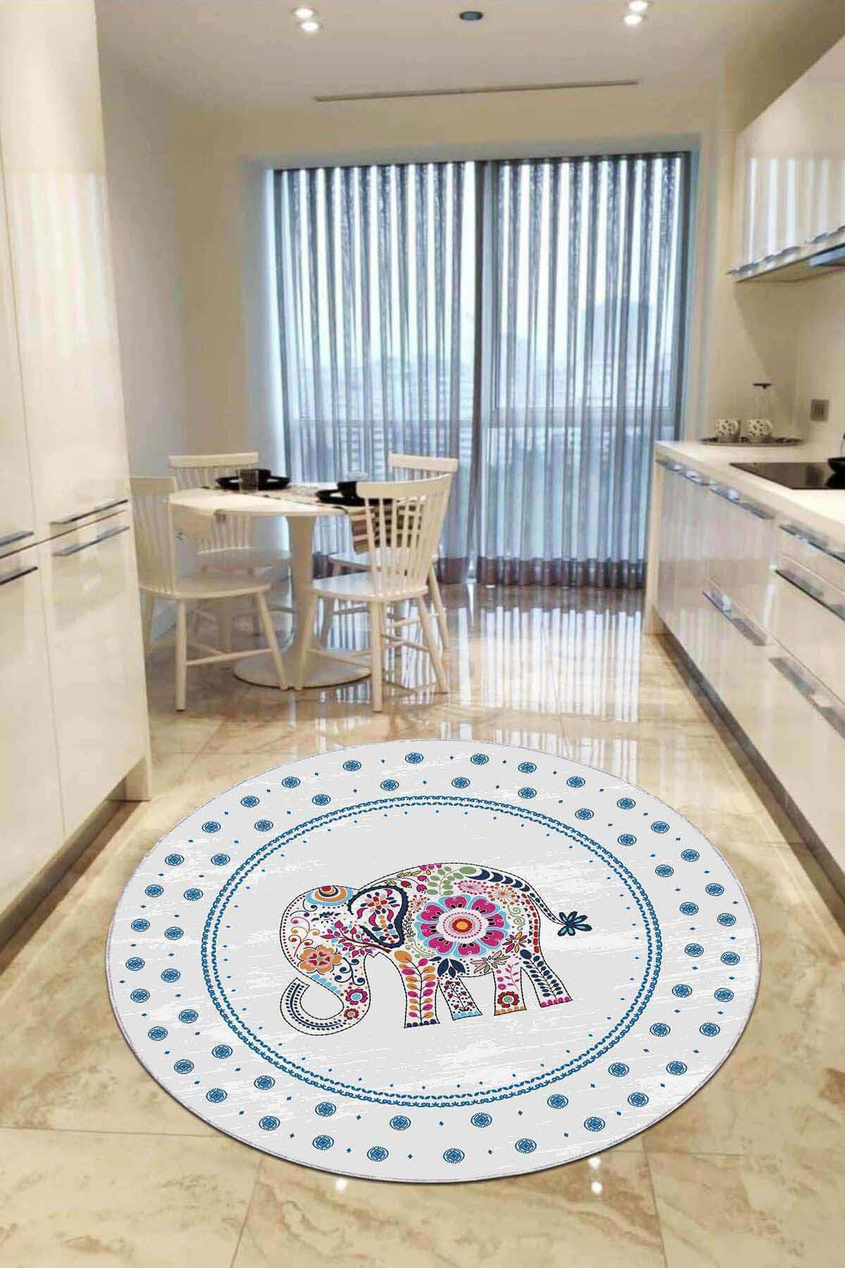 Viva Home AR997 Mavi 7 mm Mikropolyester Leke tutmaz Yıkanabilir İnce Kaymaz Dot Taban Yuvarlak Makine Dokuma Çocuk Odası Halısı 120x180 cm