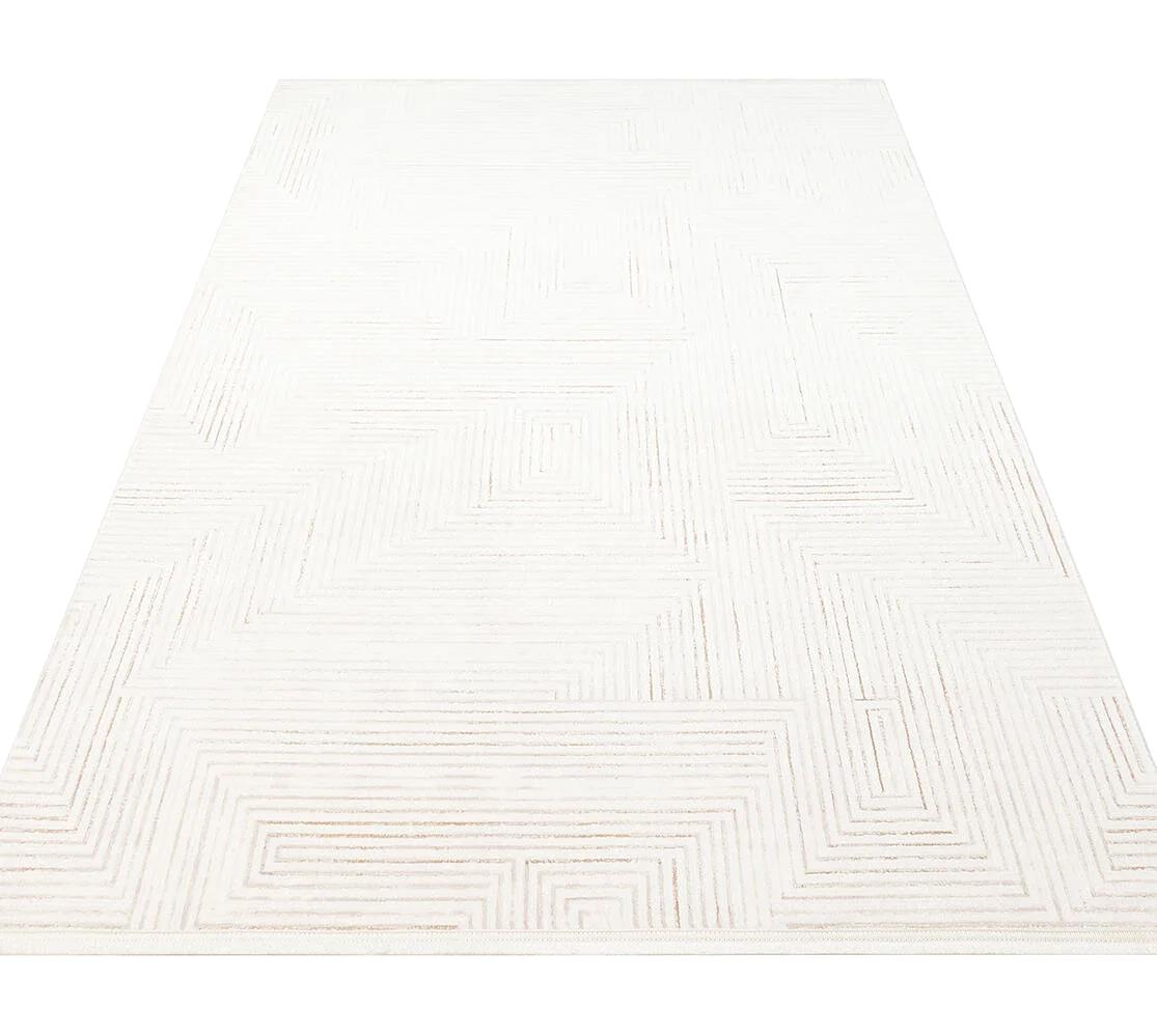 Eko Halı Lykia LKY2 Krem 10 mm Akrilik Yumuşak Yıkanabilir İnce Kaymaz Taban Dikdörtgen Makine Dokuma Salon Halısı 120x200 cm