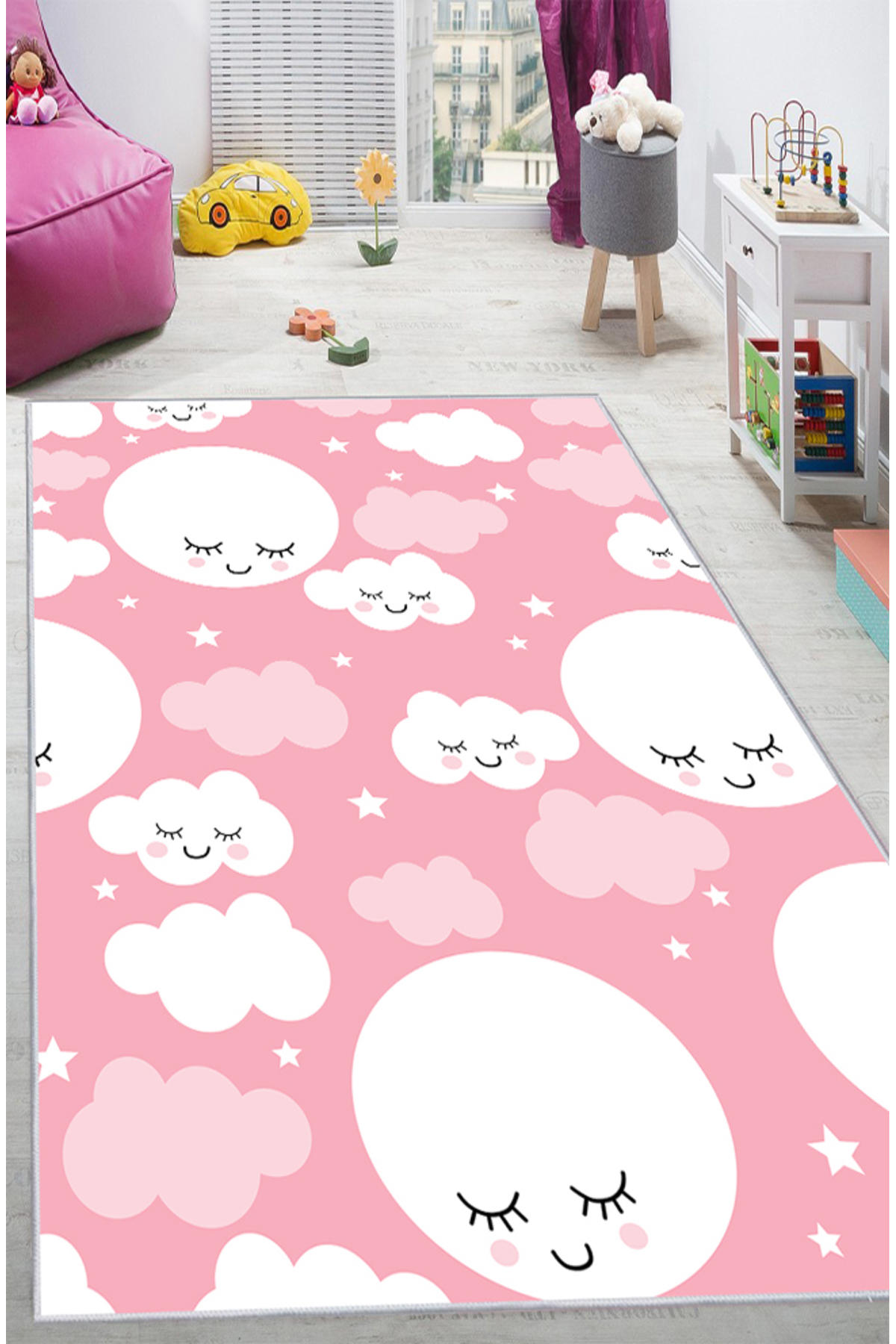 Artizon ART-C-013 Çok Renkli 0.8 mm Polyester Toz Tutmaz Yıkanabilir İnce Kaymaz Dot Taban Dikdörtgen Makine Dokuma Çocuk Odası Halısı 200x200 cm