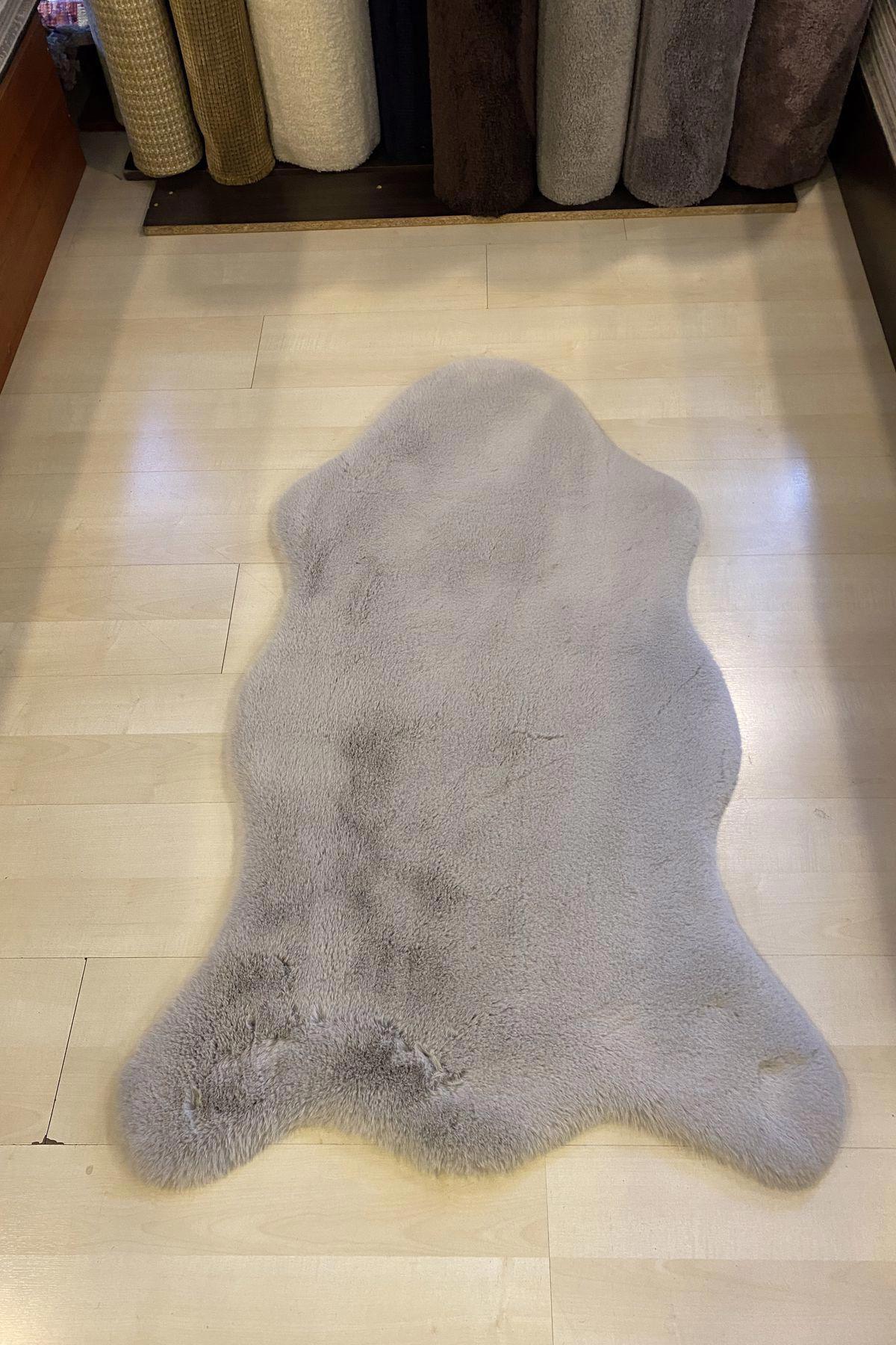 Eko Halı Mollis Gri 10 mm Polyester Yıkanabilir Kalın Kaymaz Suni Deri Taban Hayvan Desenli Oval Makine Dokuma Salon Halısı 133x190 cm