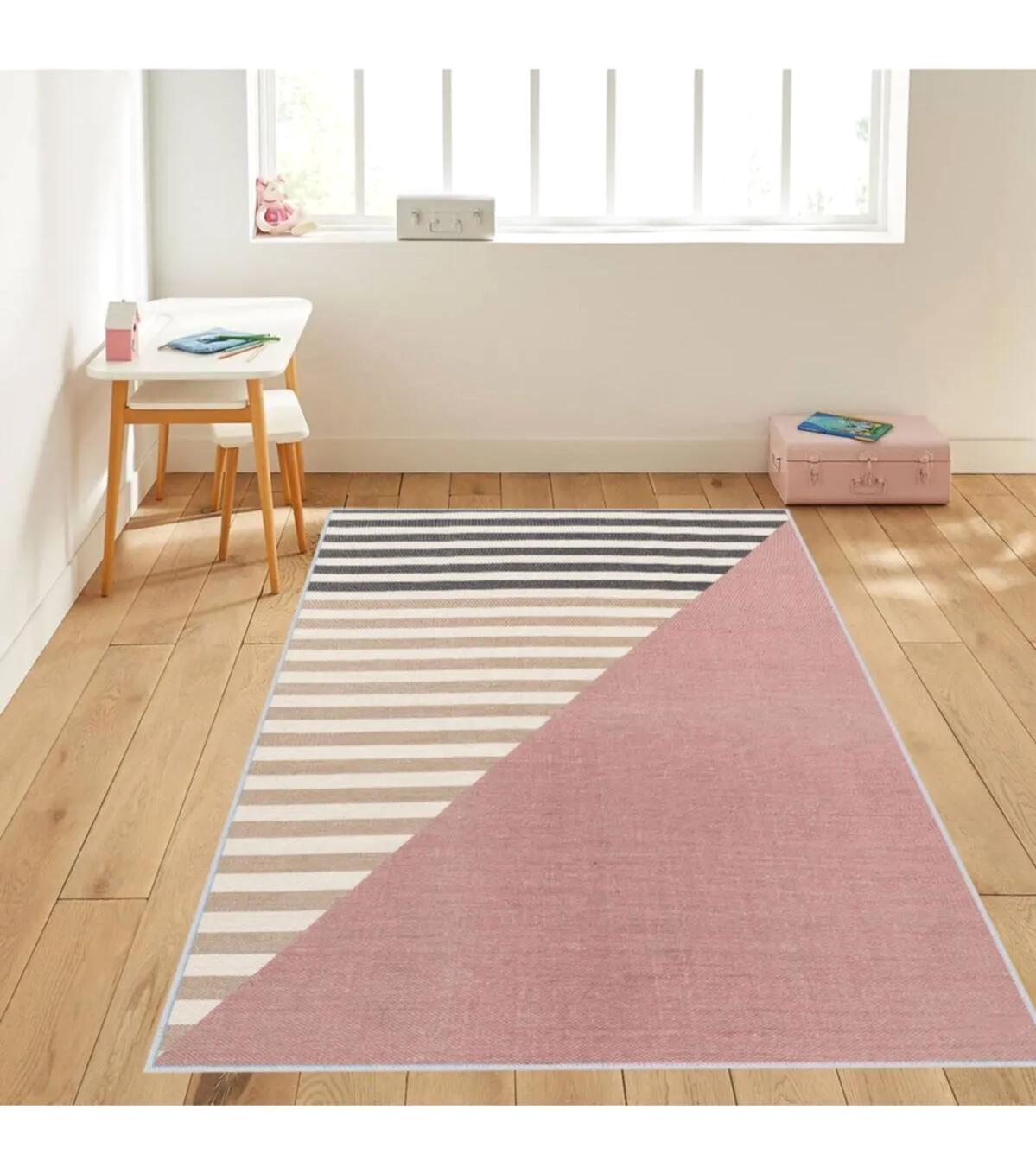 Rovigo Home RVG1208 Çok Renkli 8 mm Polyester Leke Tutmaz-Toz Tutmaz Yıkanabilir İnce Kaymaz Dot Taban Dikdörtgen Makine Dokuma Salon Halısı 140x200 cm