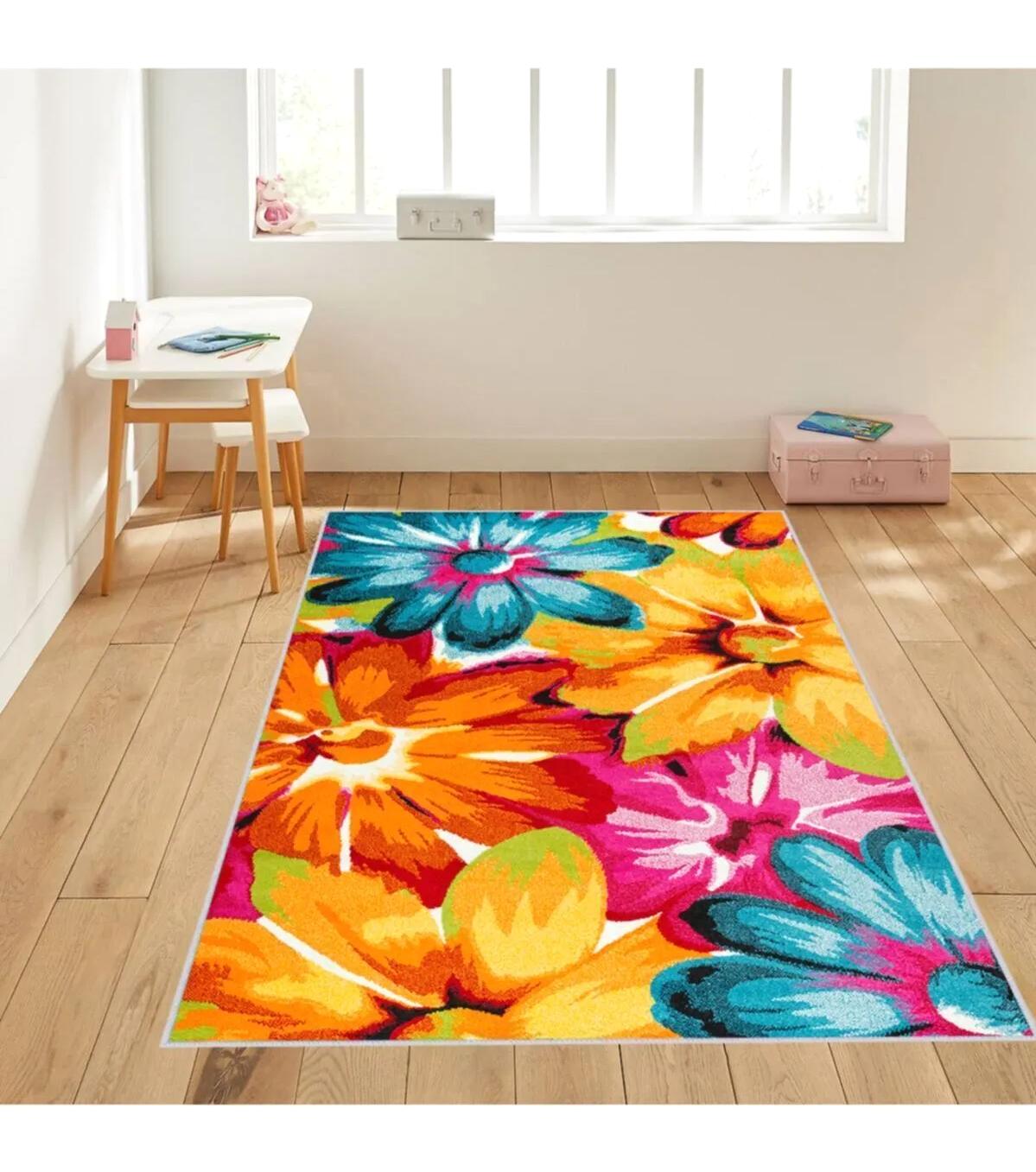 Rovigo Home RVG1101 Çok Renkli 8 mm Polyester Leke Tutmaz-Toz Tutmaz Yıkanabilir İnce Kaymaz Dot Taban Dikdörtgen Makine Dokuma Salon Halısı 160x230 cm